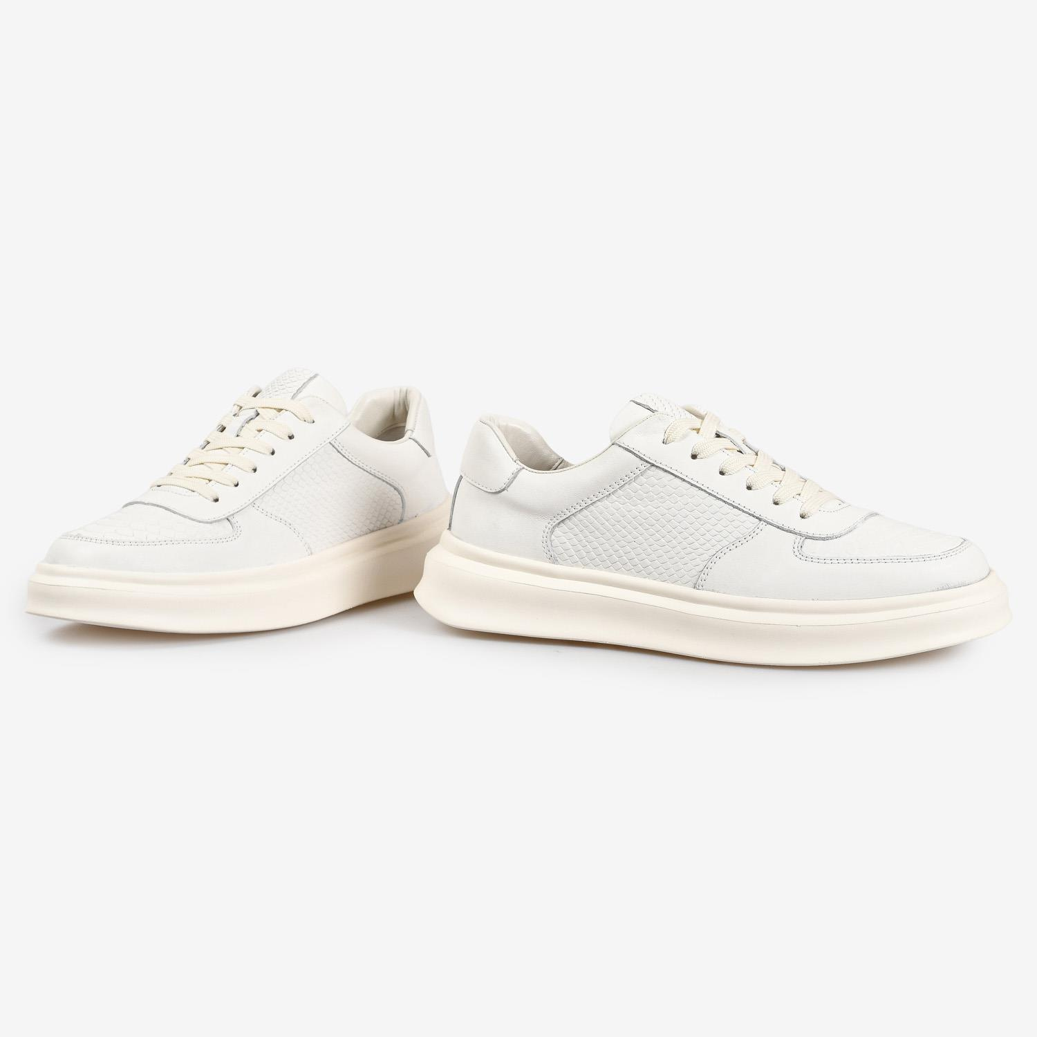 Beyaz Deri Bağcıklı Erkek Sneaker