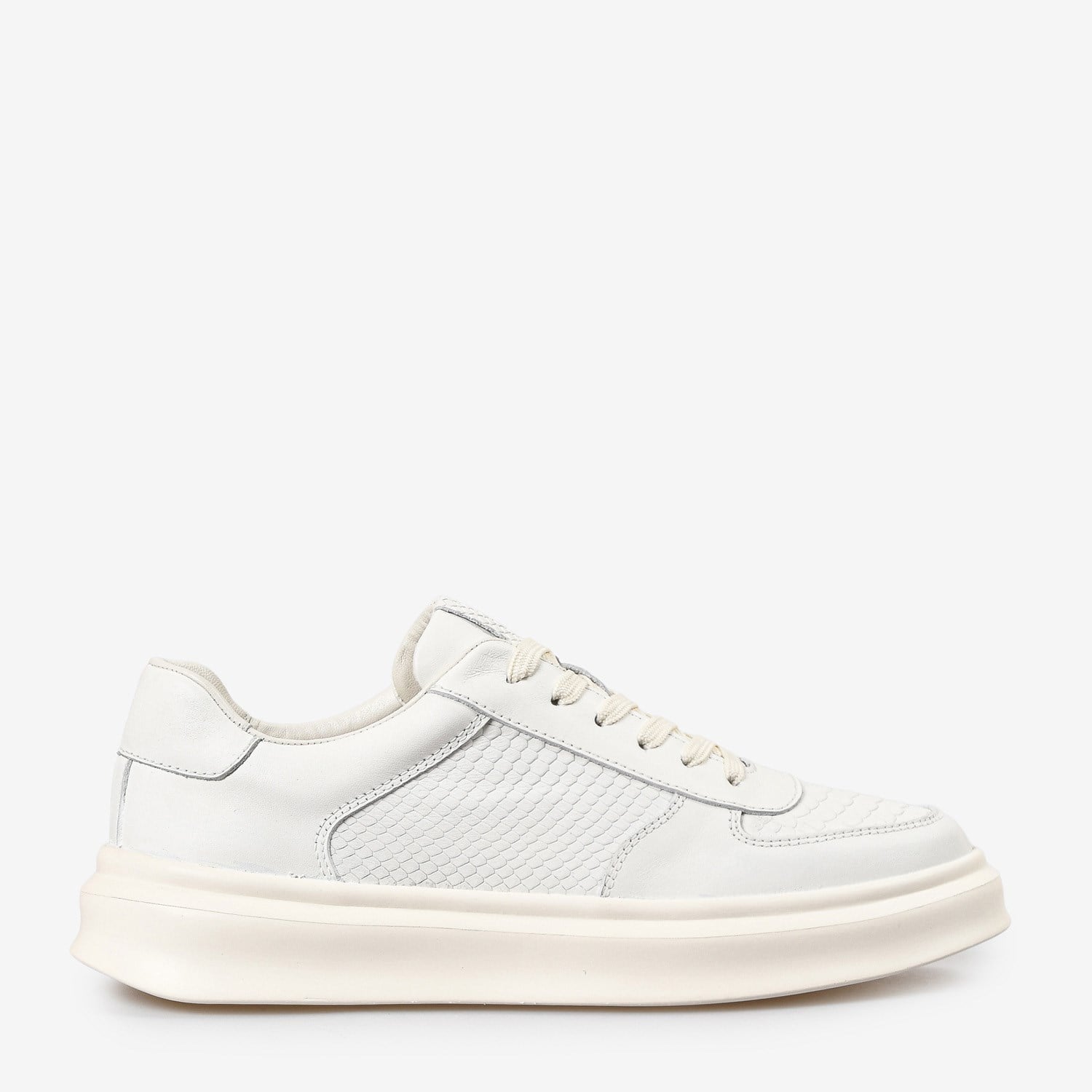 Beyaz Deri Bağcıklı Erkek Sneaker
