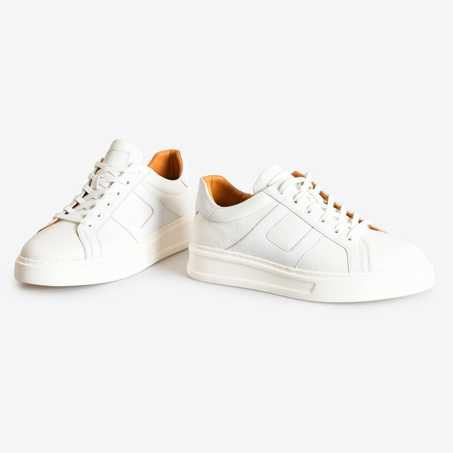 Beyaz Deri Bağcıklı Erkek Spor Ayakkabı