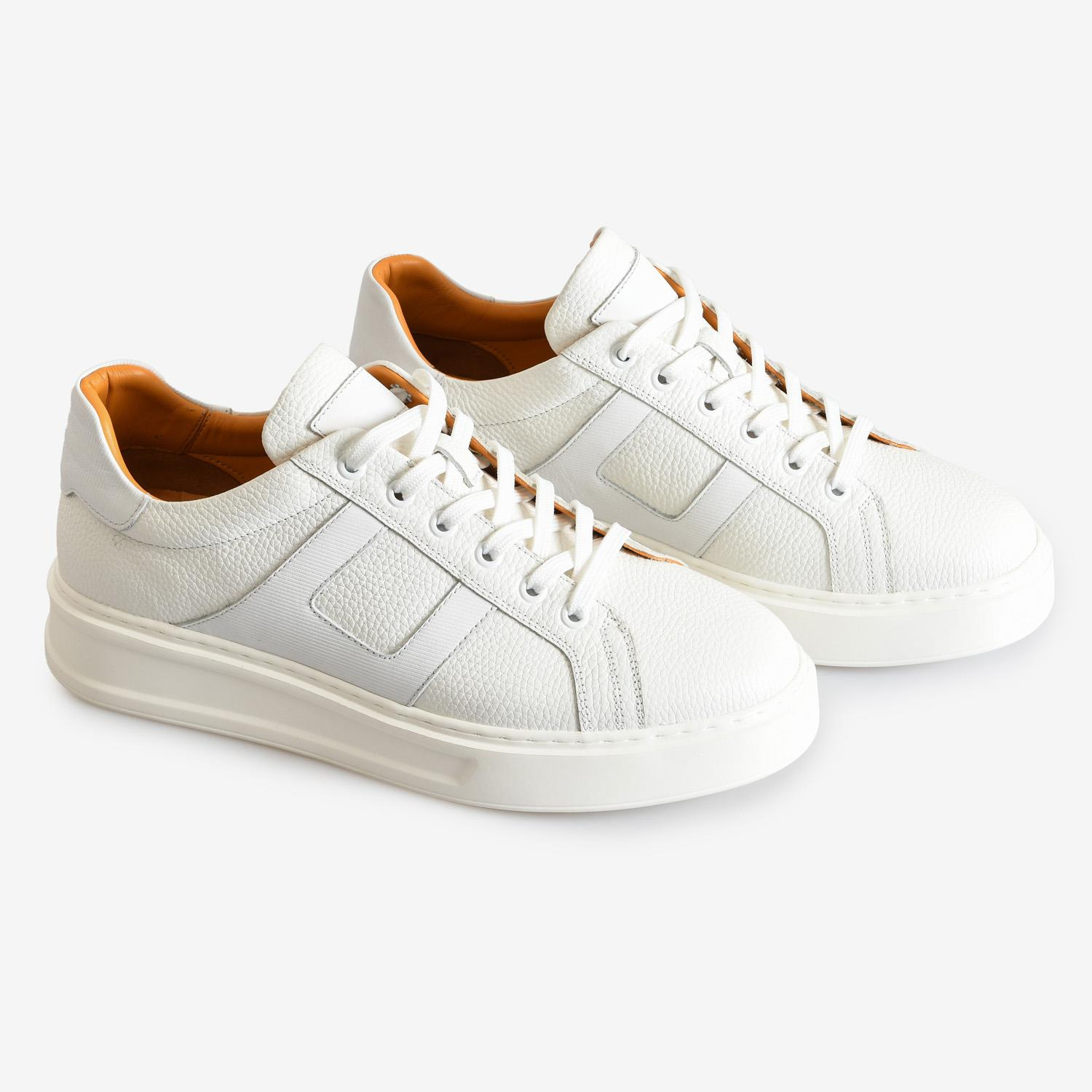 Beyaz Deri Bağcıklı Erkek Spor Ayakkabı