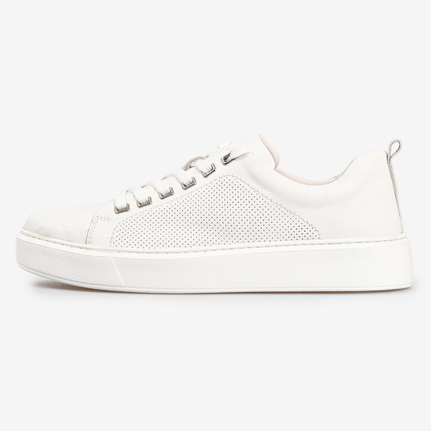 Beyaz Deri Bağcıklı Erkek Spor Ayakkabı