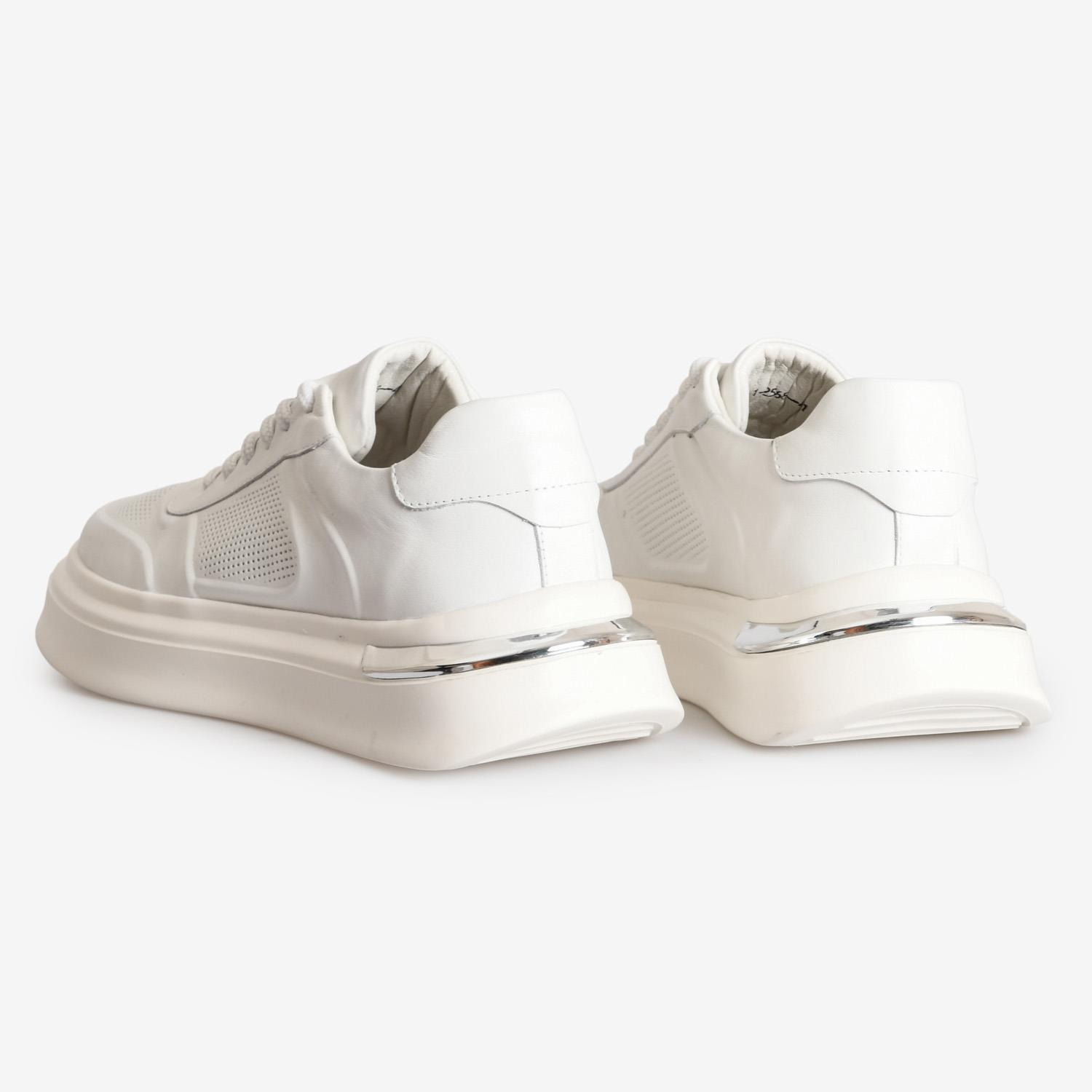 Beyaz Deri Bağcıklı Erkek Spor Ayakkabı