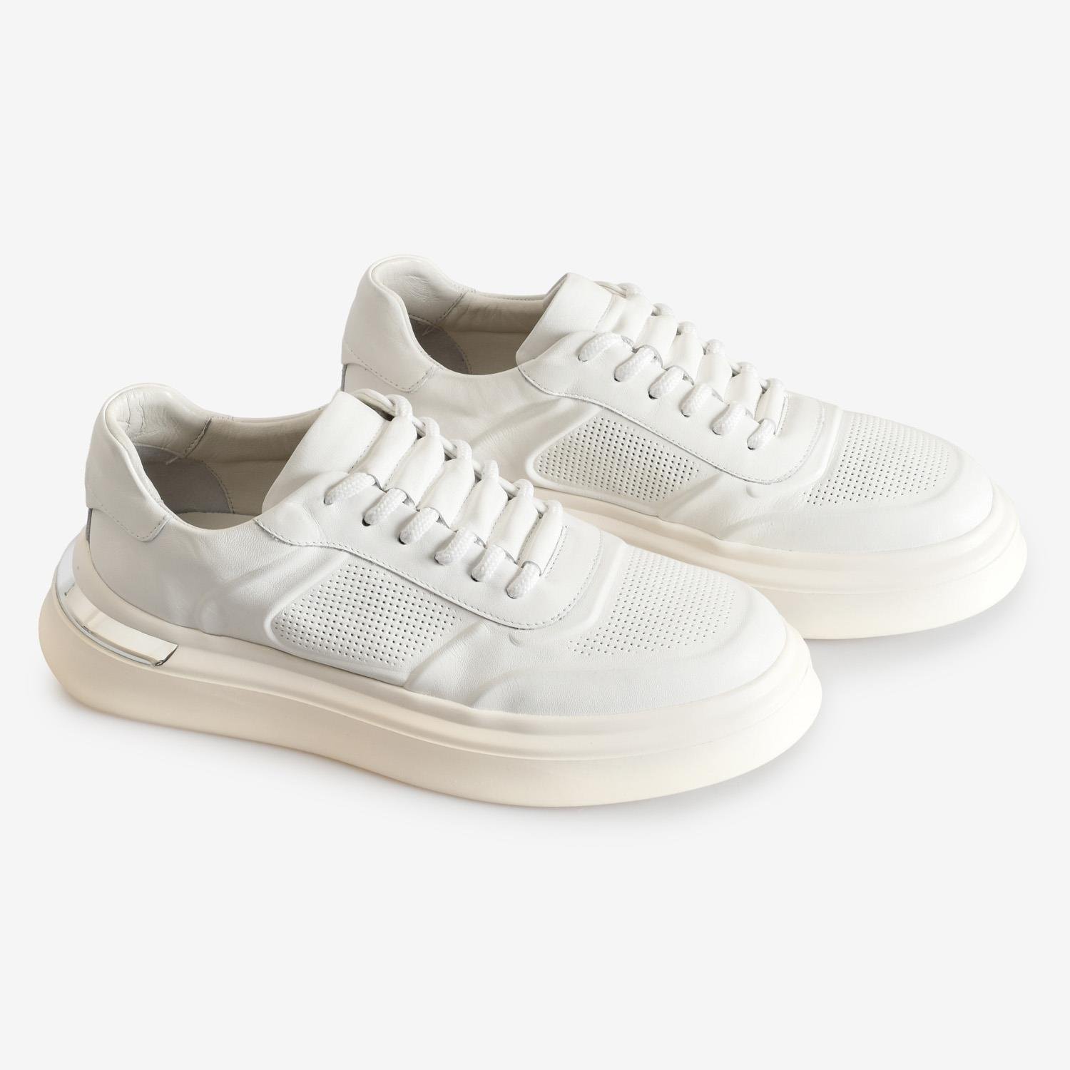 Beyaz Deri Bağcıklı Erkek Spor Ayakkabı