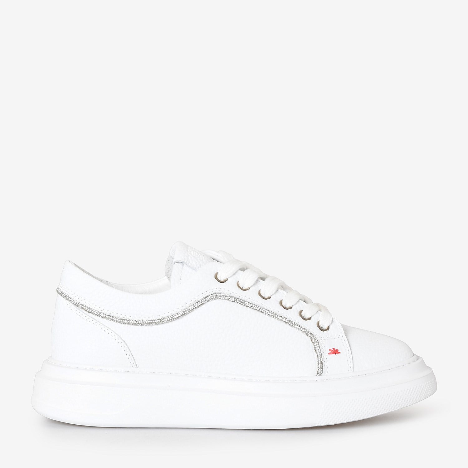Beyaz Deri Bağcıklı Kadın Sneaker