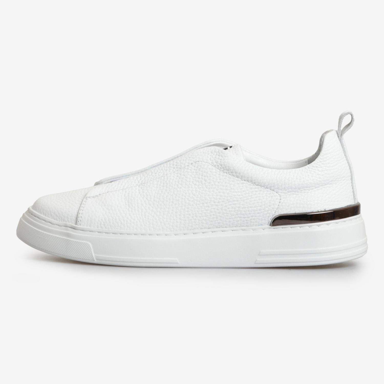 Beyaz Deri Bağcıksız Erkek Sneaker