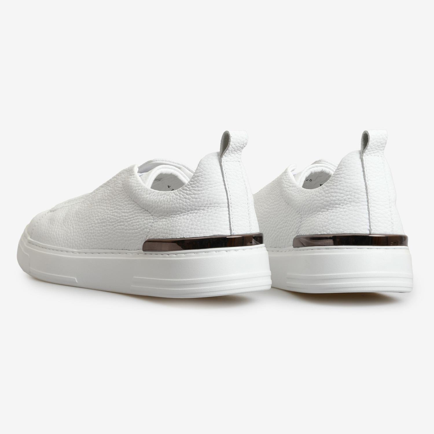 Beyaz Deri Bağcıksız Erkek Sneaker