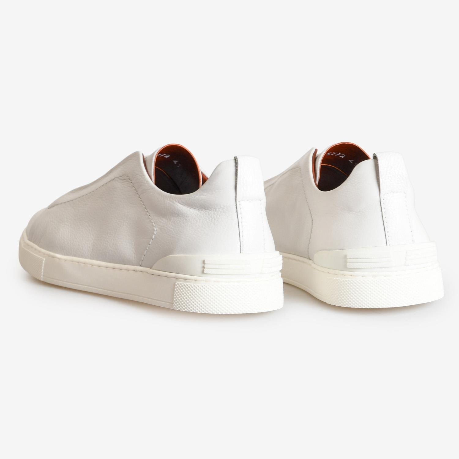 Beyaz Deri Bağcıksız Erkek Sneaker