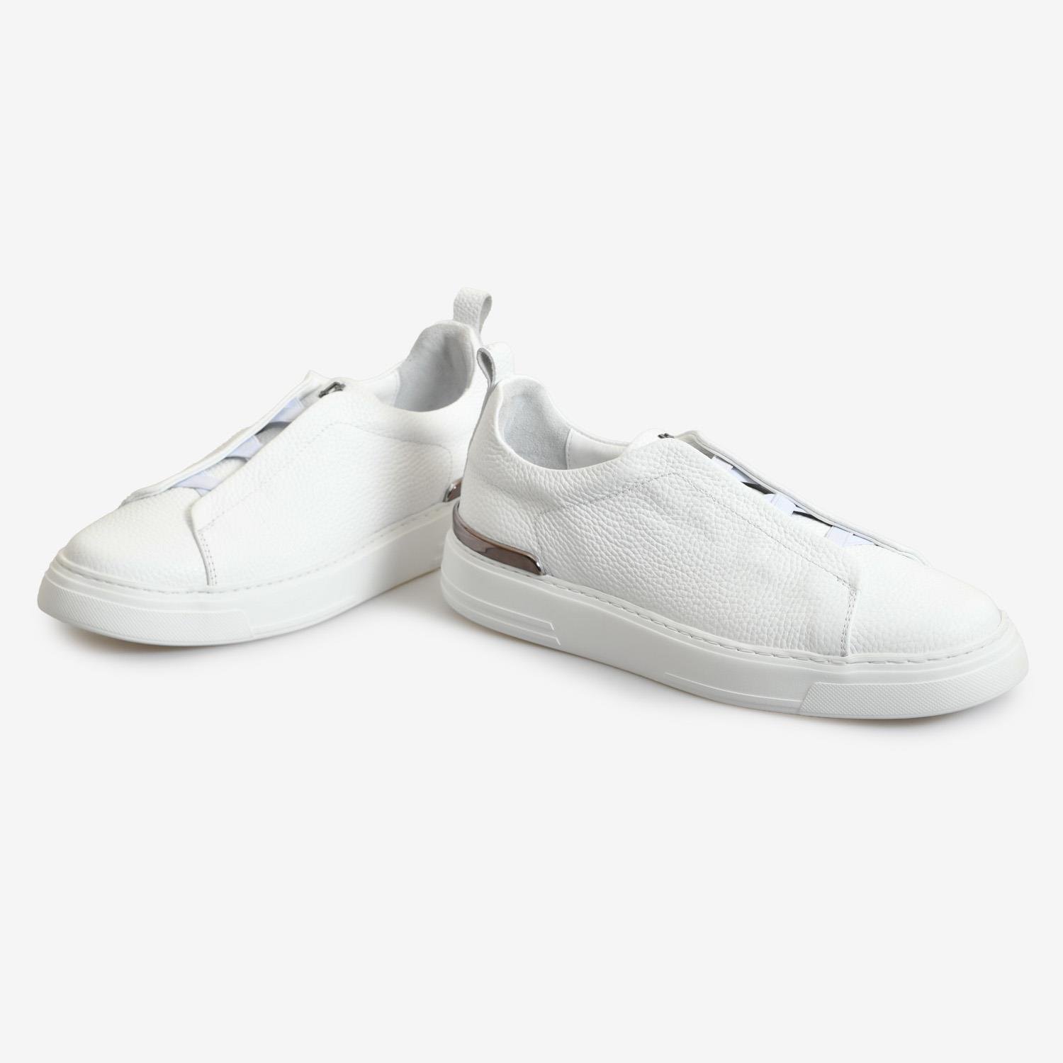 Beyaz Deri Bağcıksız Erkek Sneaker