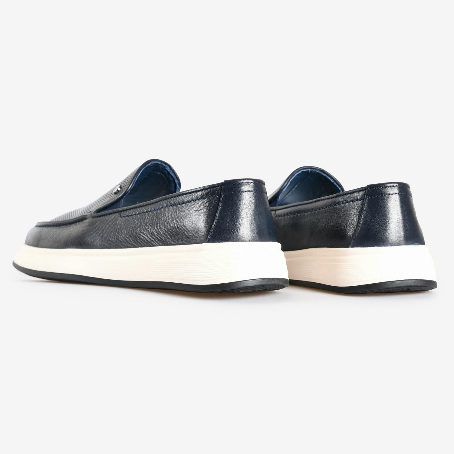 Beyaz Deri Düz Erkek Loafer