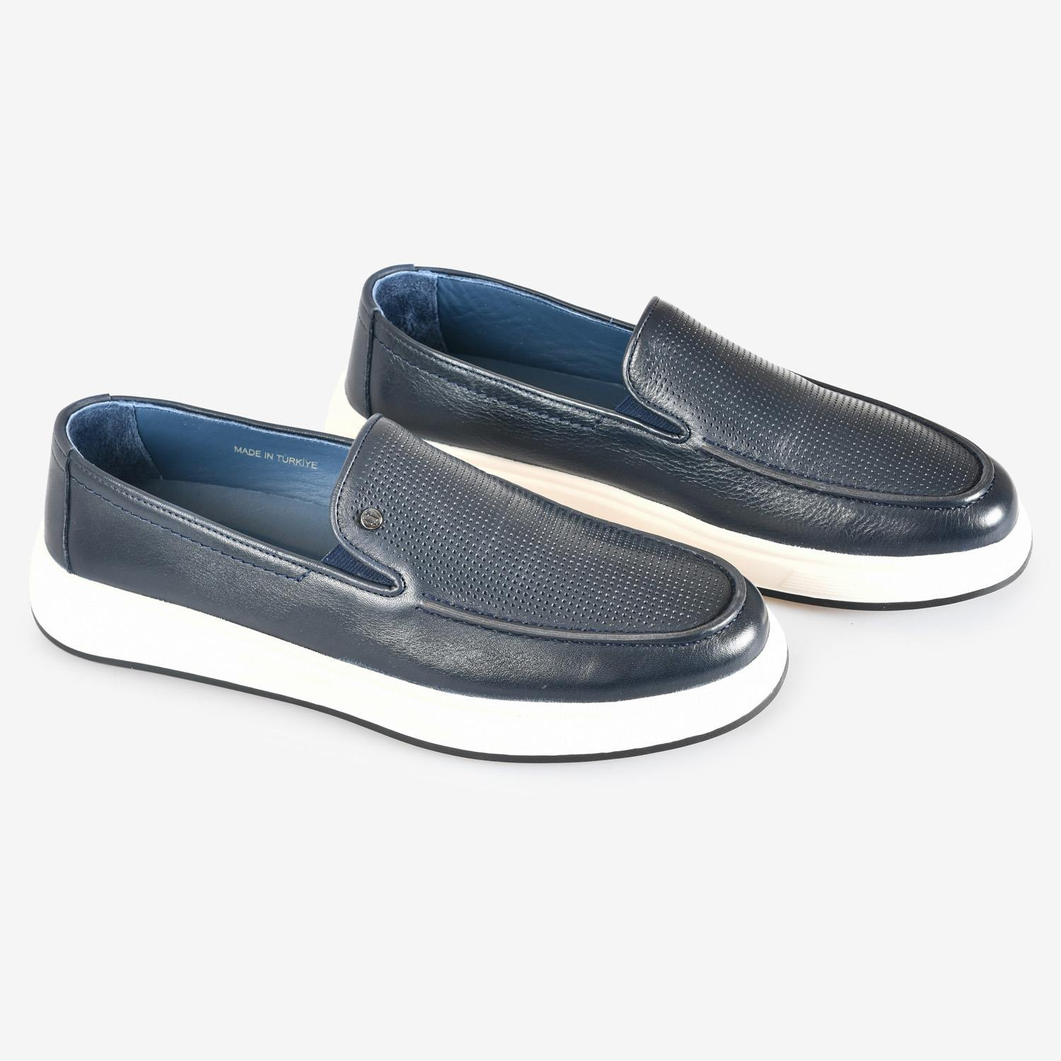 Beyaz Deri Düz Erkek Loafer