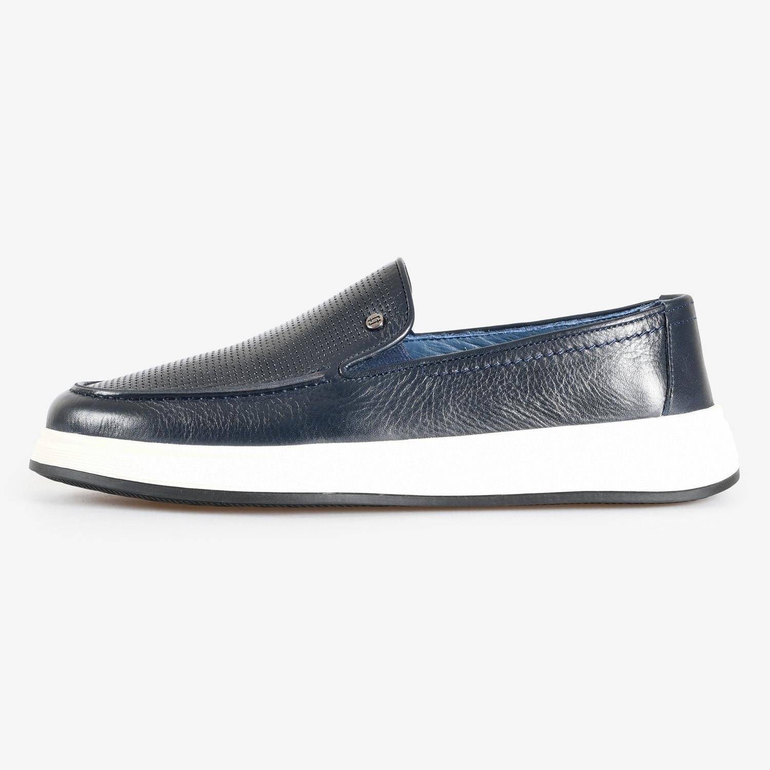 Beyaz Deri Düz Erkek Loafer