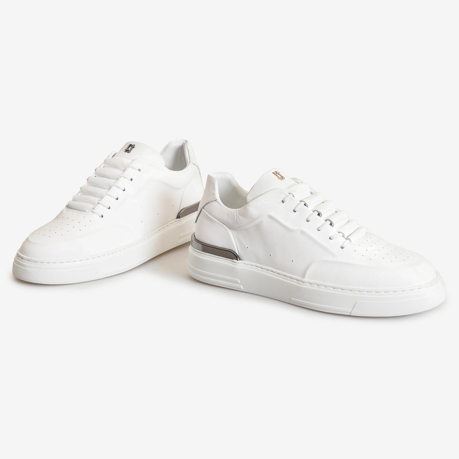 Beyaz Deri Erkek Bağcıklı Sneaker