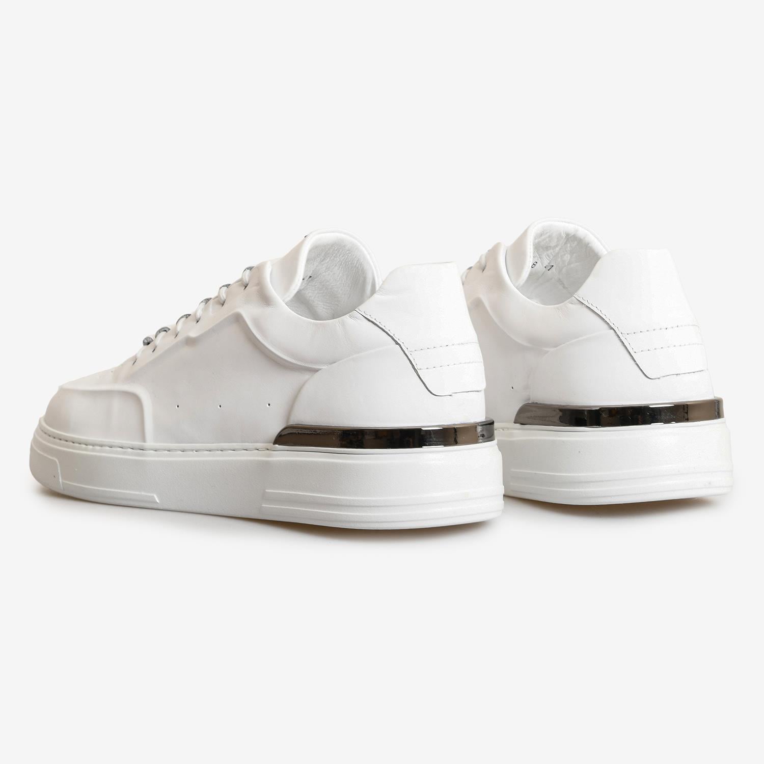 Beyaz Deri Erkek Bağcıklı Sneaker