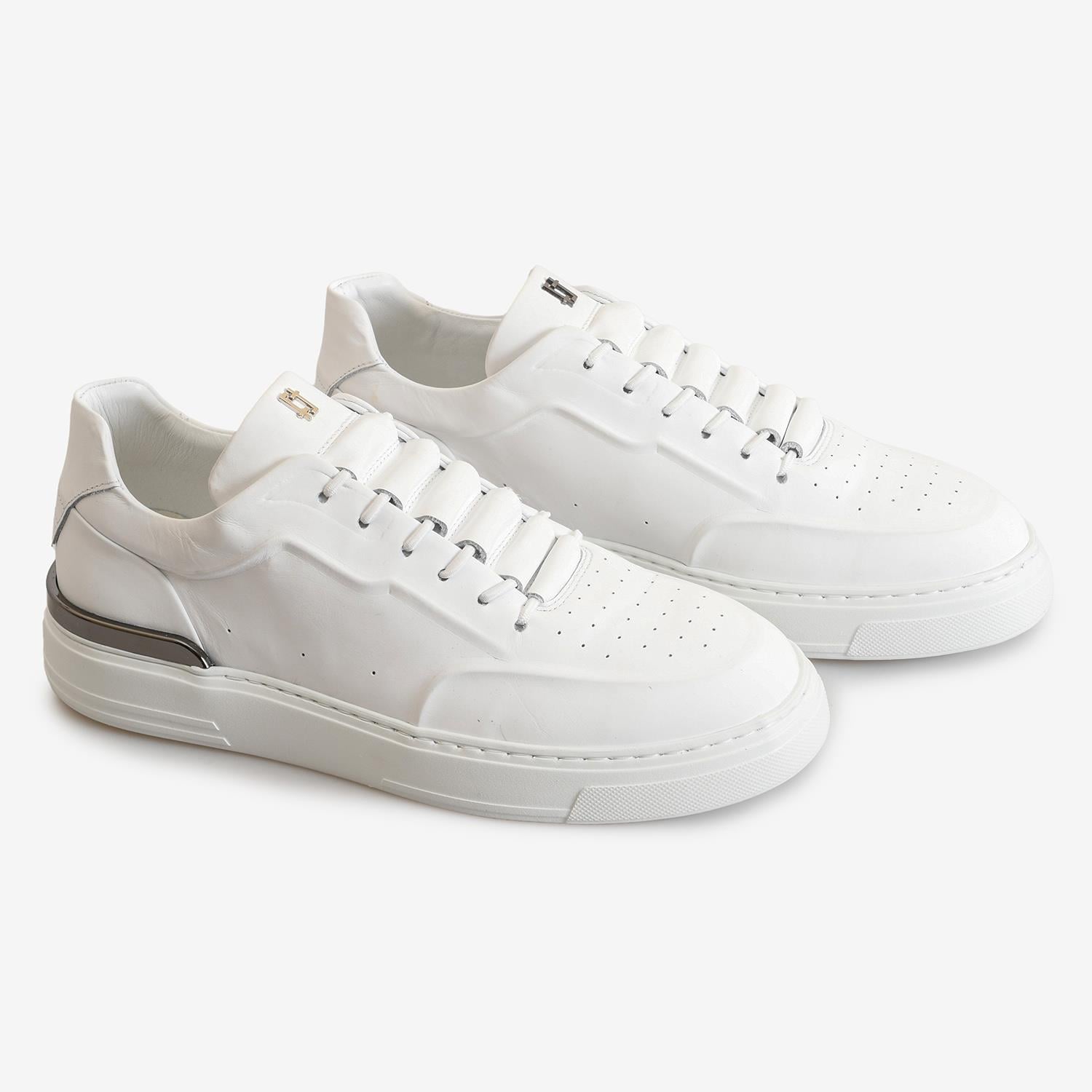 Beyaz Deri Erkek Bağcıklı Sneaker