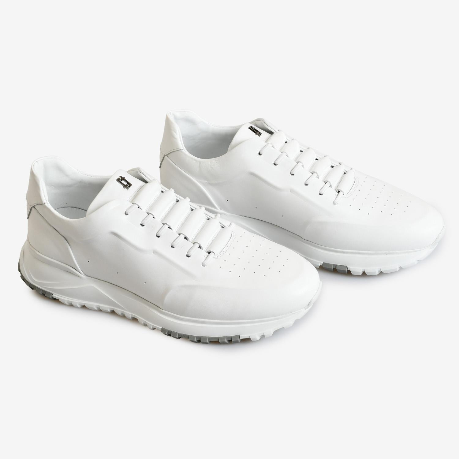 Beyaz Deri Erkek Bağcıklı Spor Ayakkabı