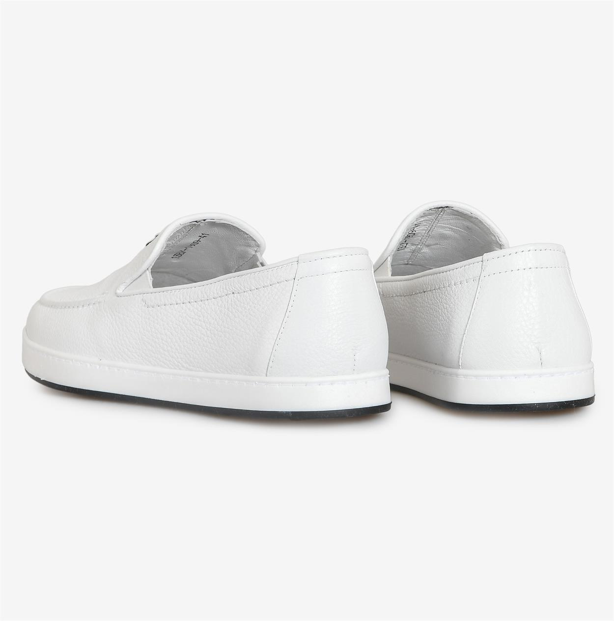 Beyaz Deri Erkek Loafer