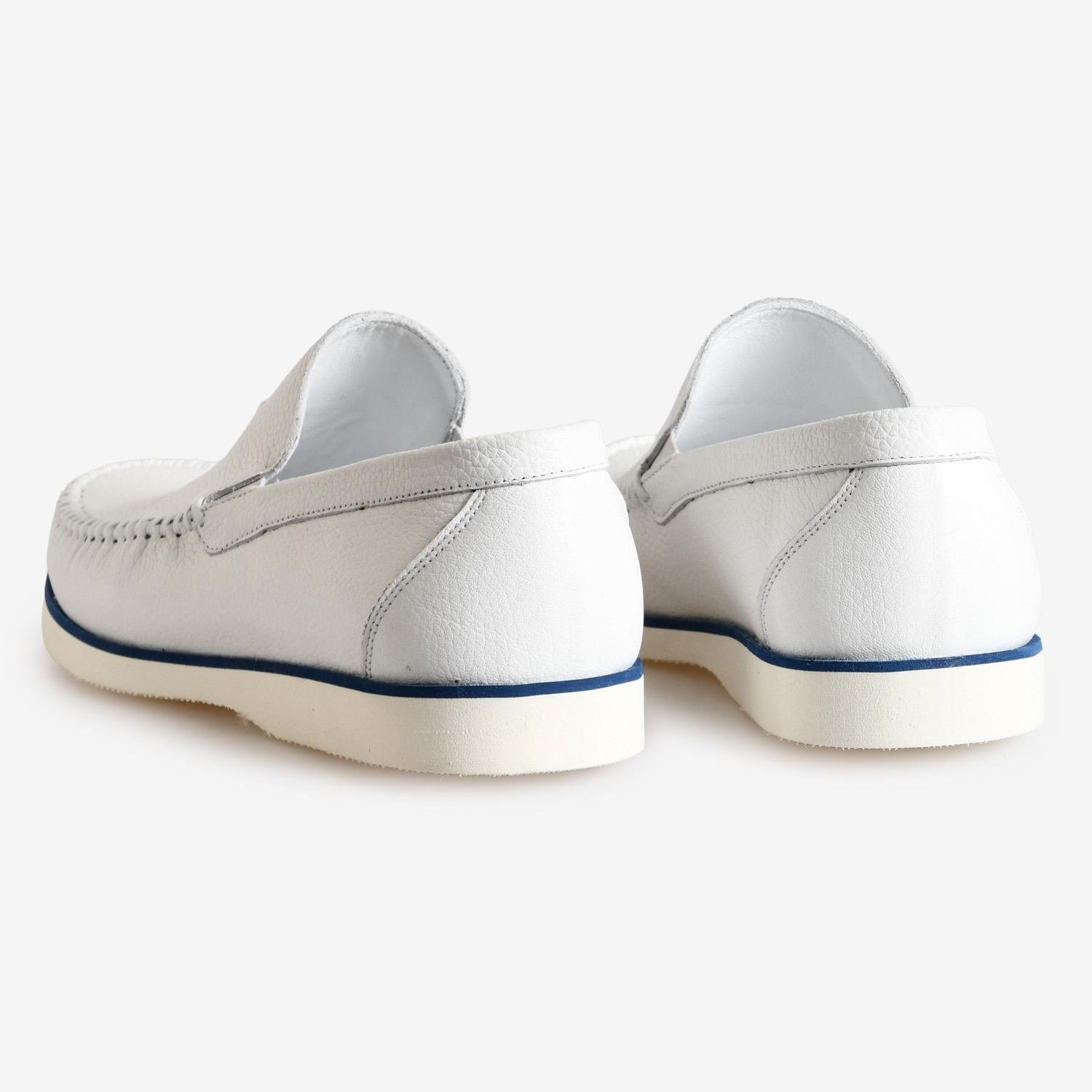 Beyaz Deri Logo Baskılı Erkek Loafer