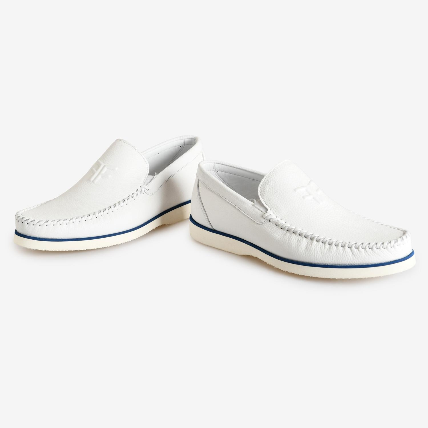 Beyaz Deri Logo Baskılı Erkek Loafer