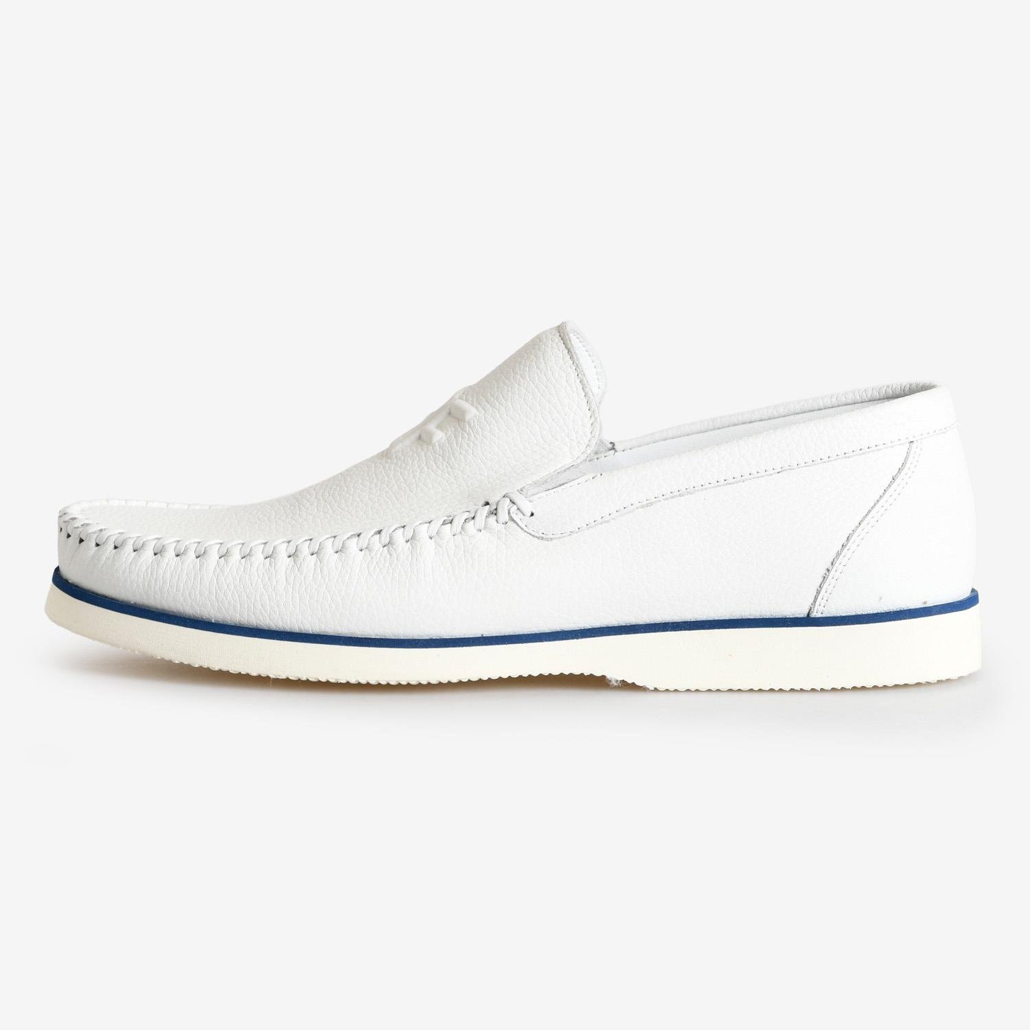 Beyaz Deri Logo Baskılı Erkek Loafer