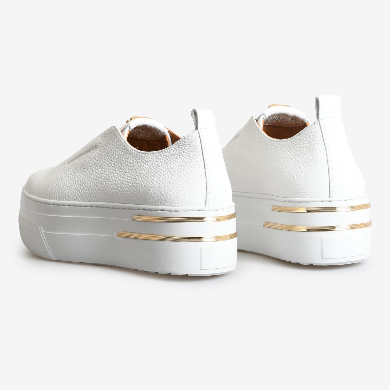 Beyaz Deri Platform Tabanlı Kadın Sneaker