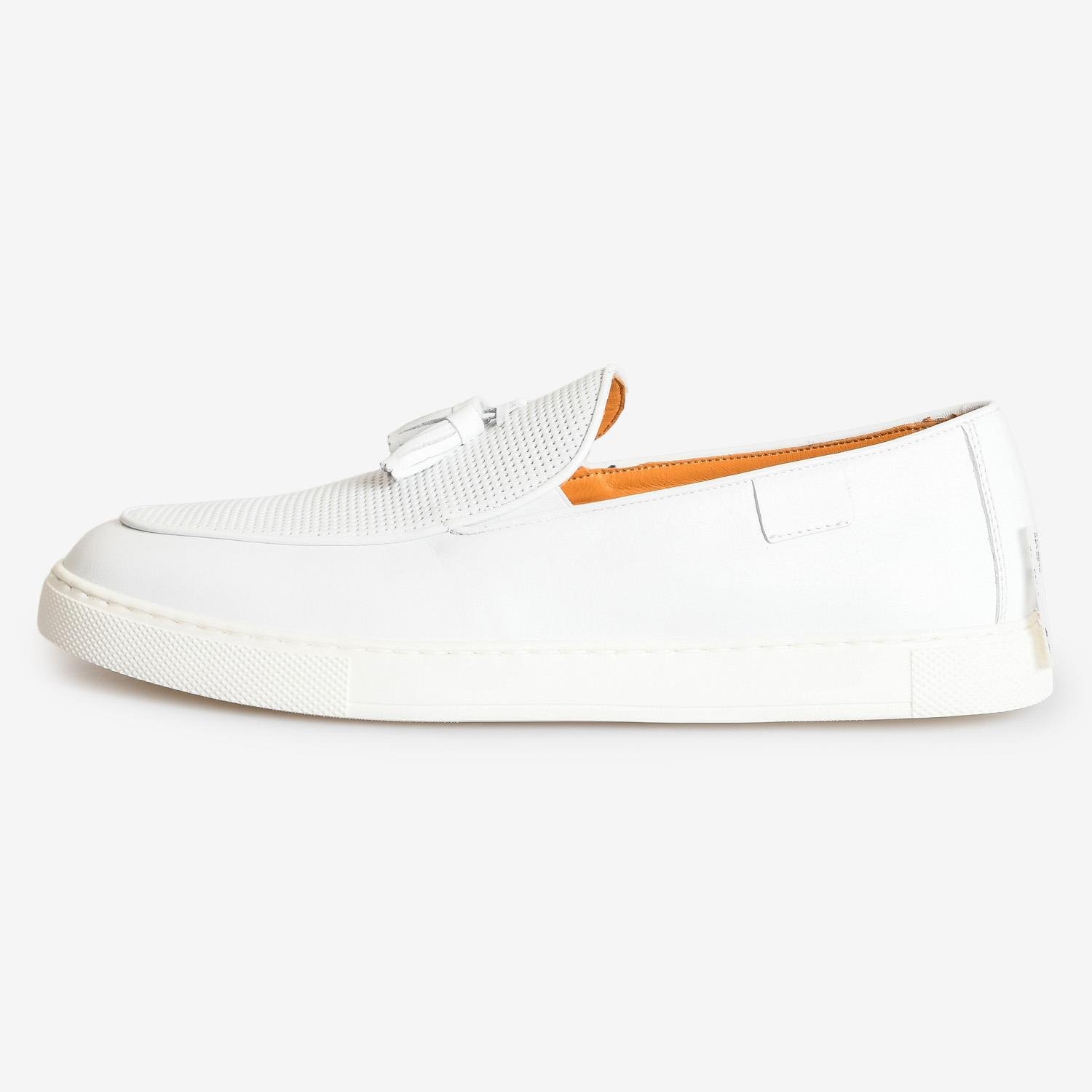 Beyaz Deri Püsküllü Erkek Loafer