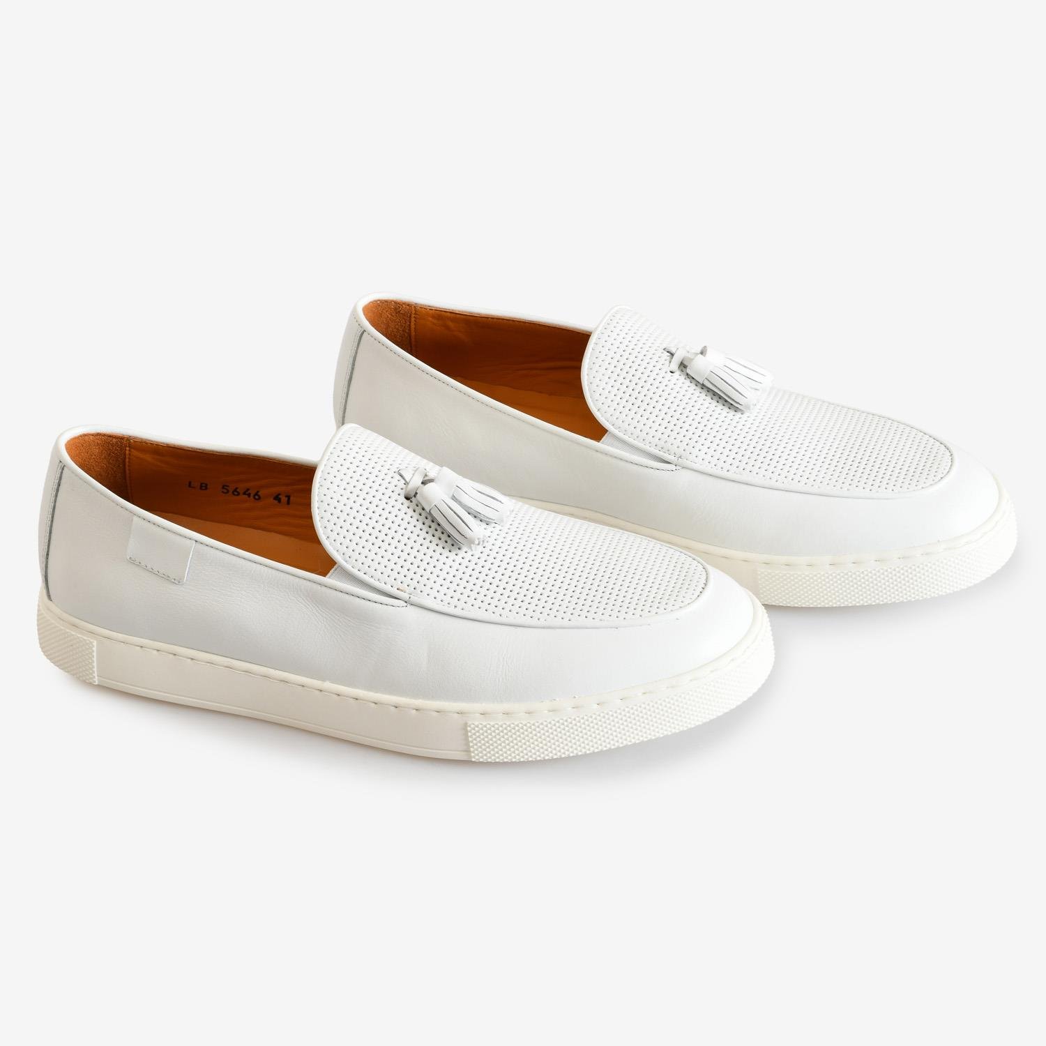 Beyaz Deri Püsküllü Erkek Loafer