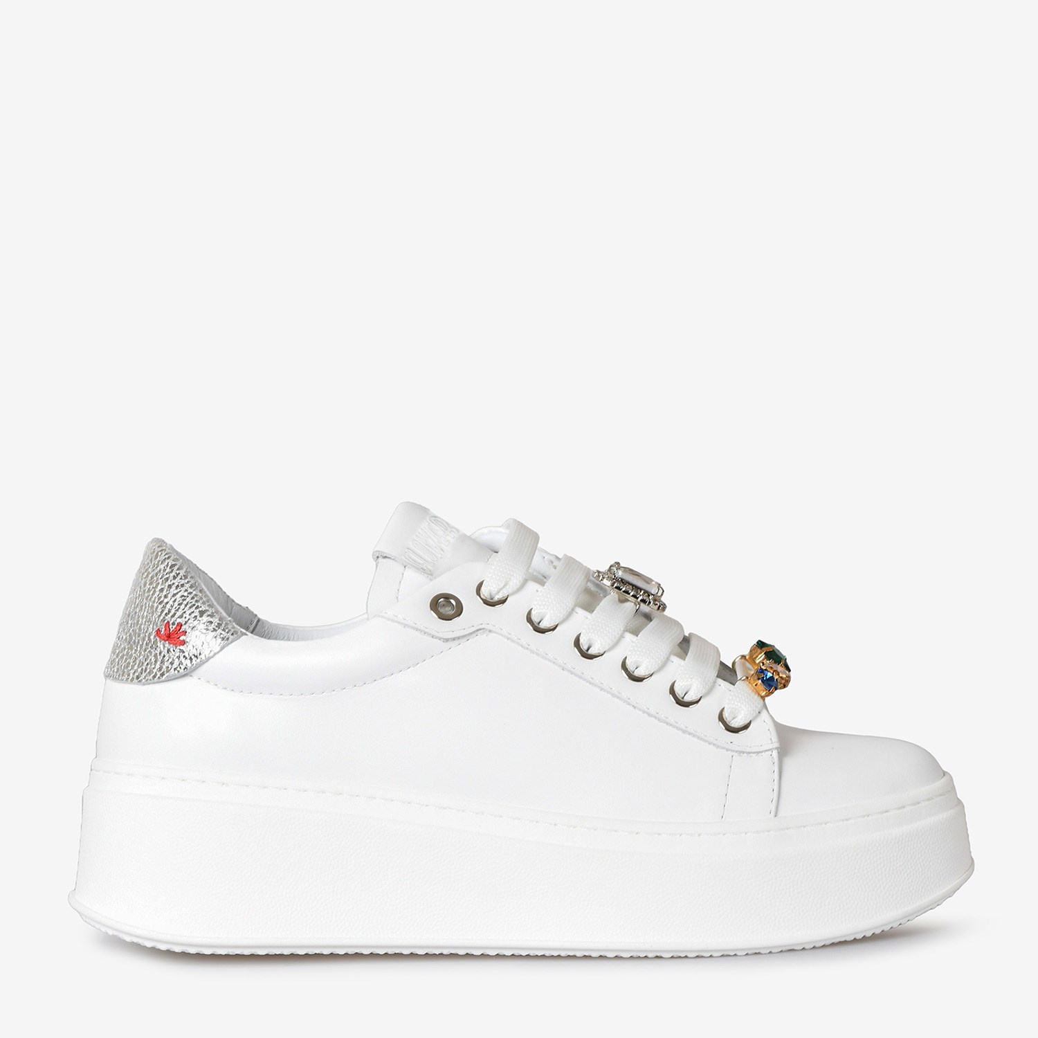 Beyaz Deri Taş Detaylı Kadın Sneaker
