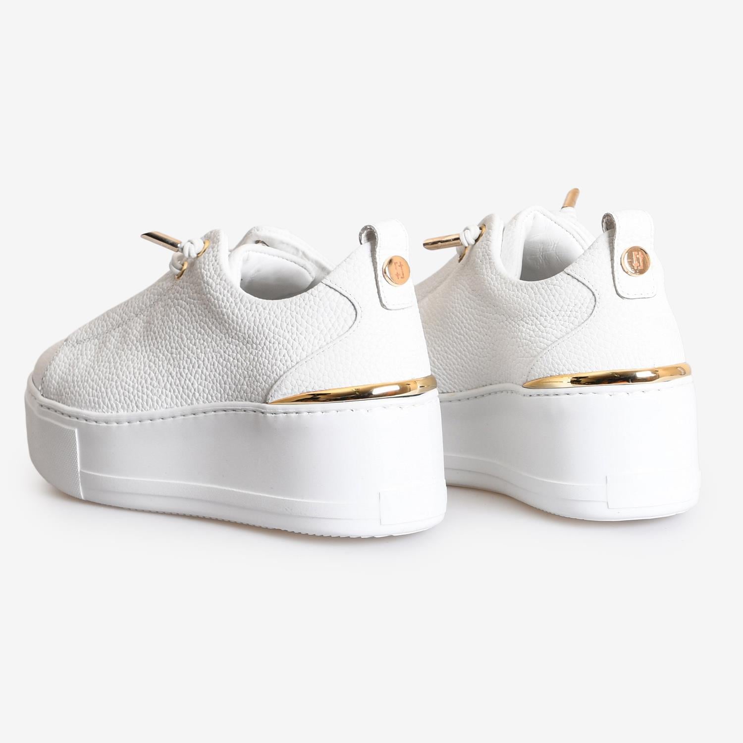 Beyaz Deri Yüksek Taban Kadın Sneaker