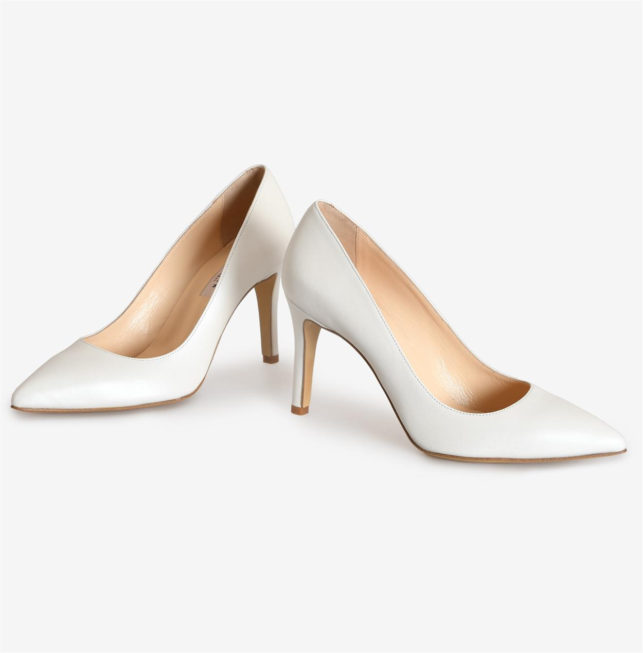 Beyaz Sedef Deri Kadın Stiletto