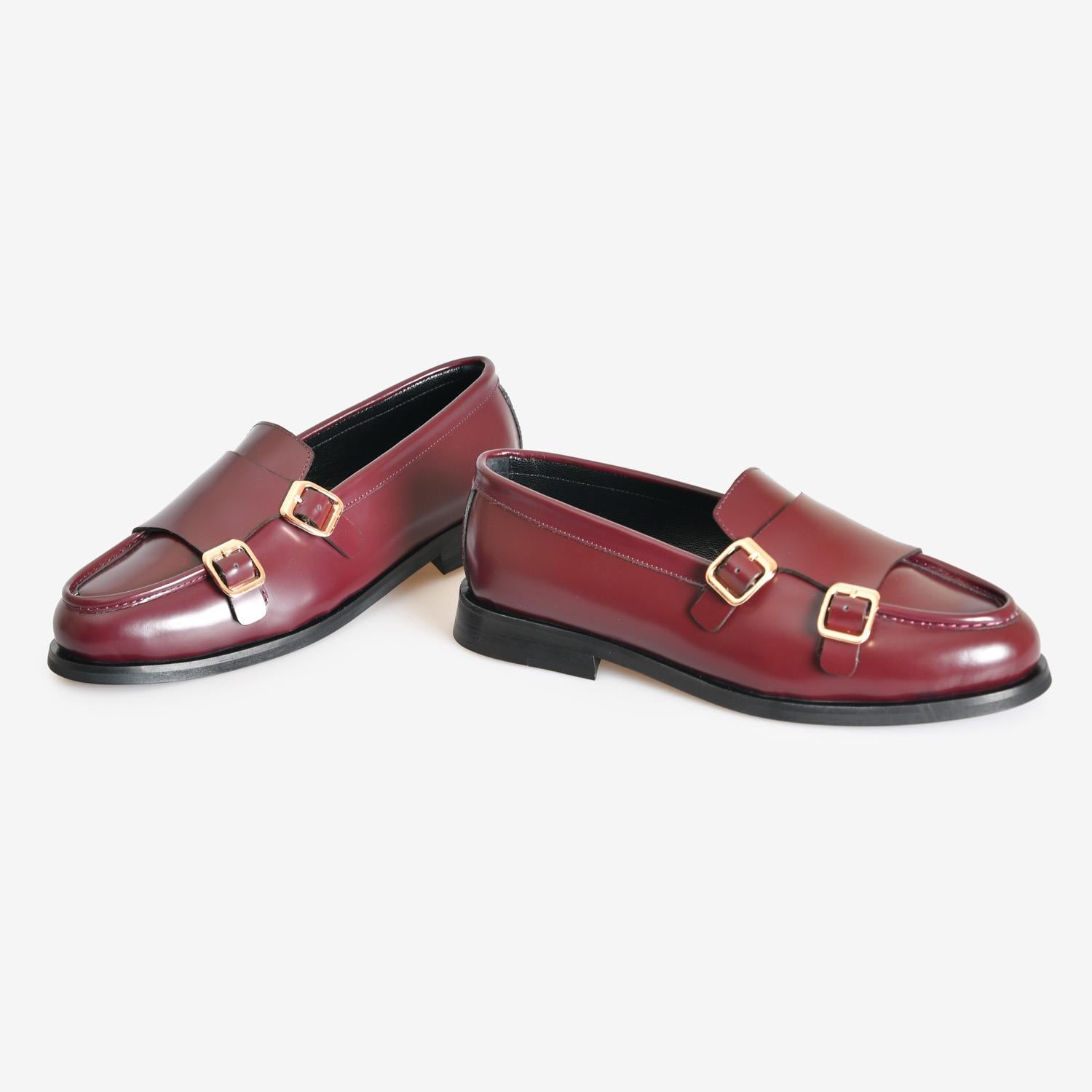 Bordo Deri Kemer Detaylı Kadın Loafer