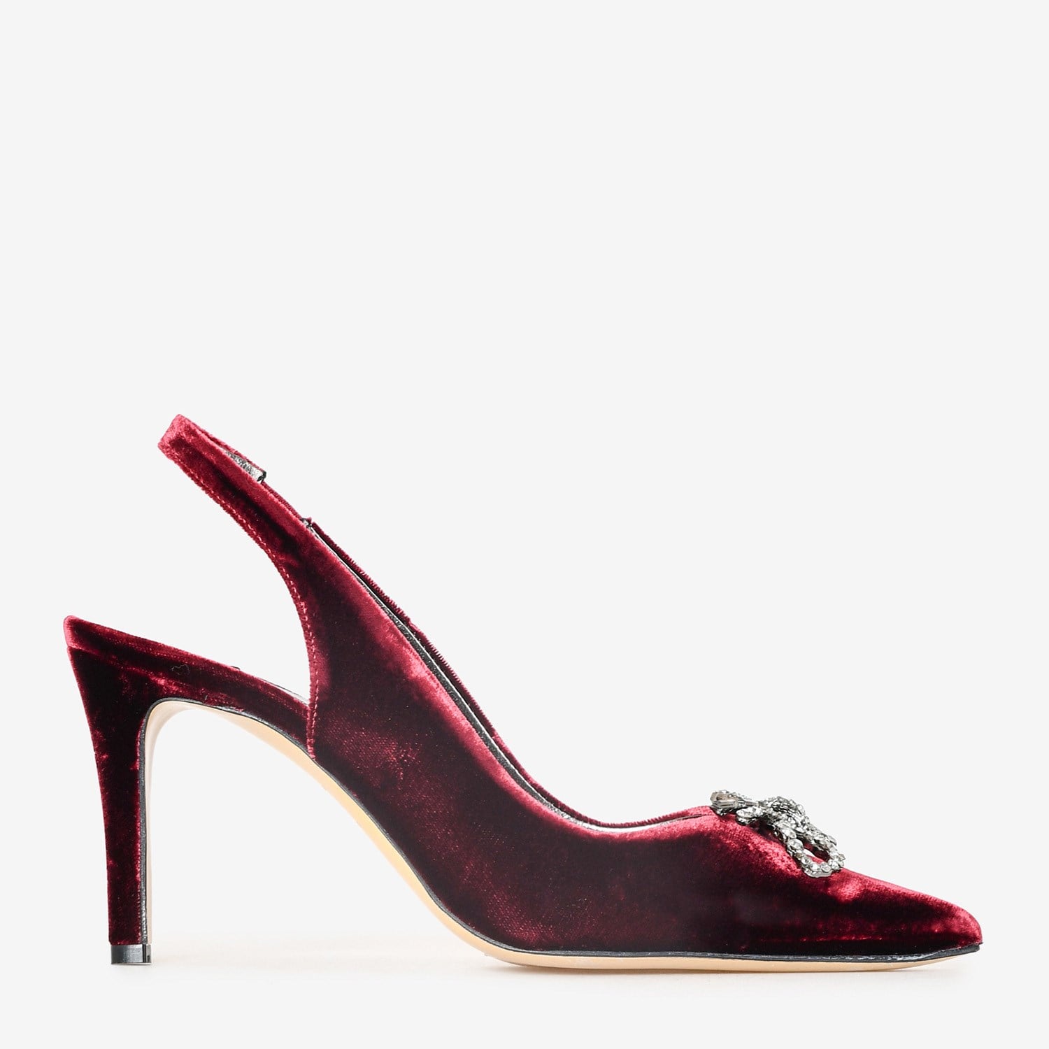 Bordo Kadife Taşlı Abiye Sandalet