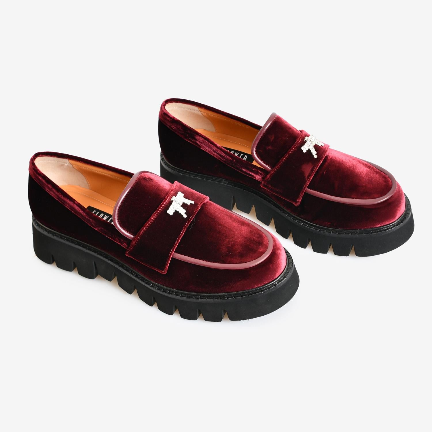 Bordo Kadife Taşlı Kadın Loafer