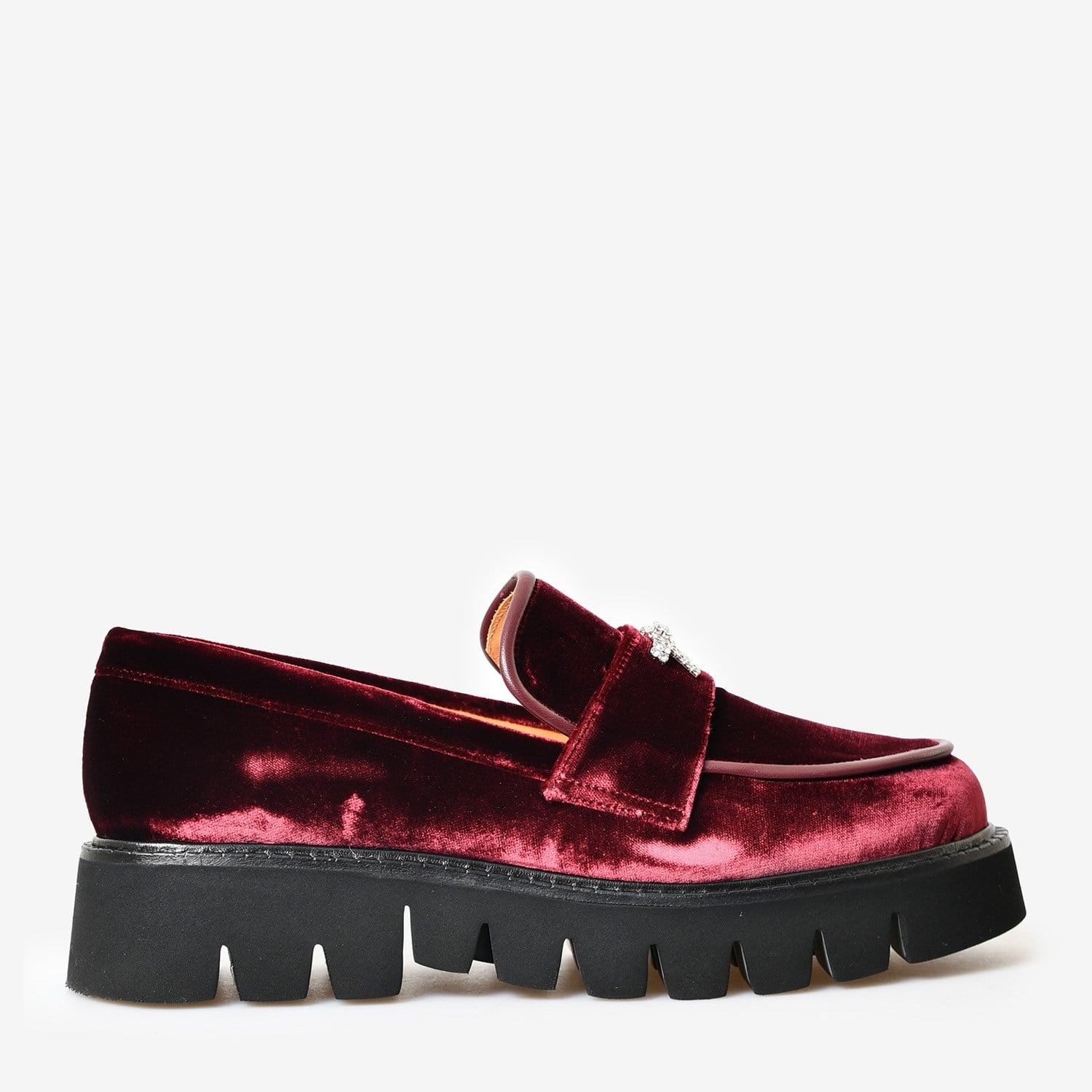 Bordo Kadife Taşlı Kadın Loafer