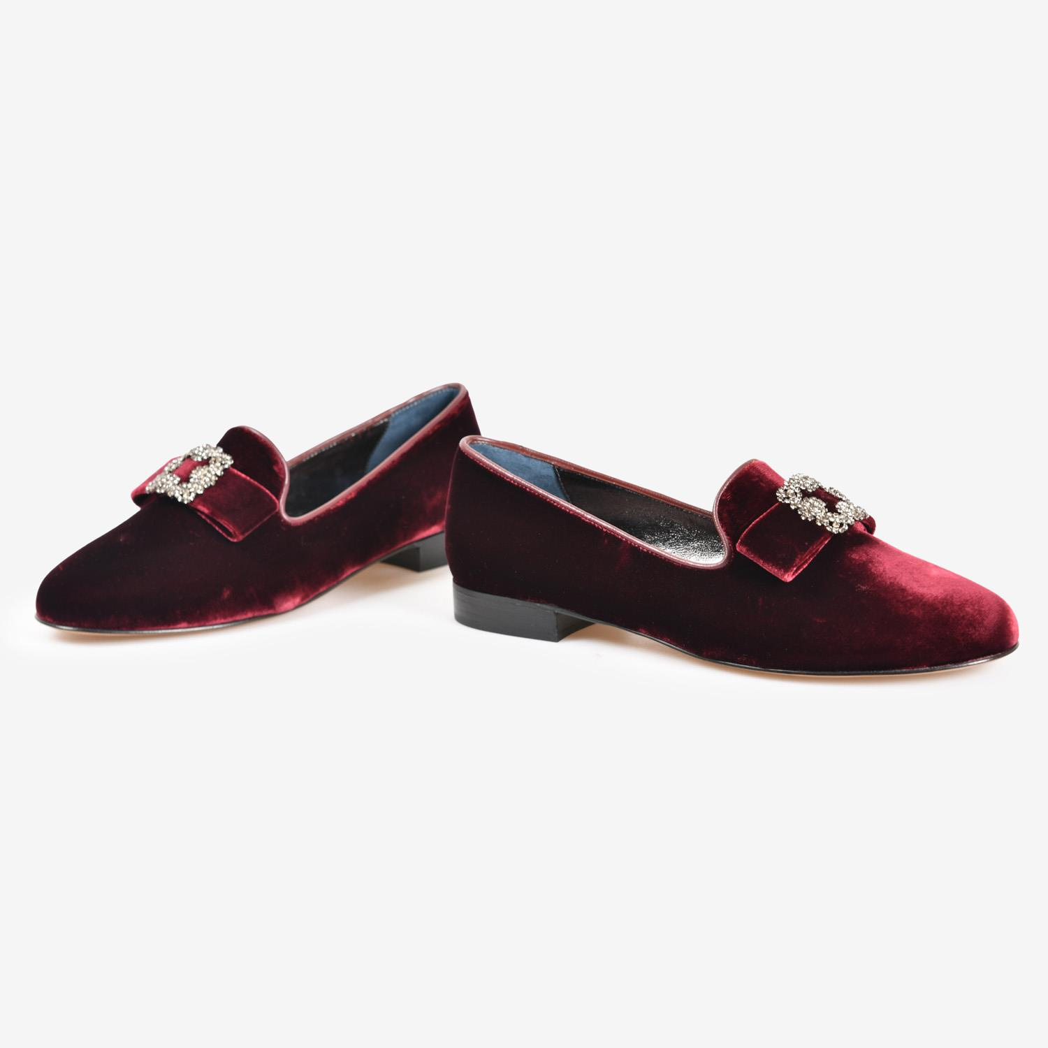 Bordo Kadife Tokalı Kadın Loafer