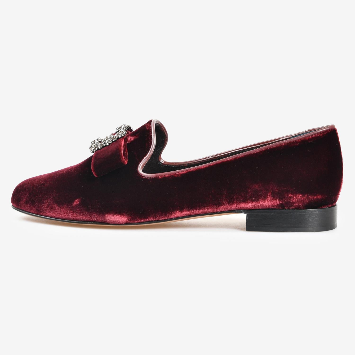 Bordo Kadife Tokalı Kadın Loafer