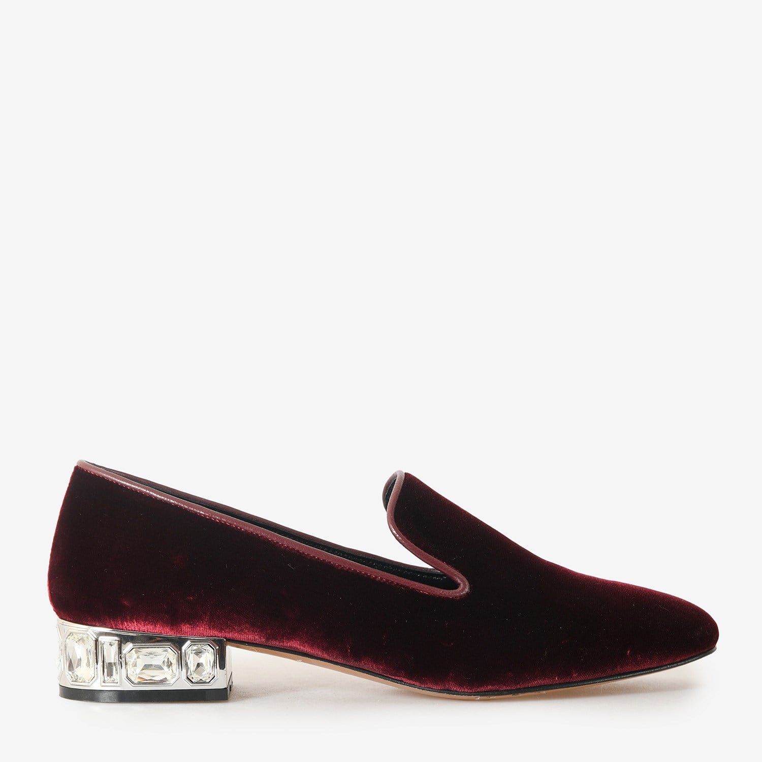 Bordo Kadife Topuk Detaylı Kadın Loafer