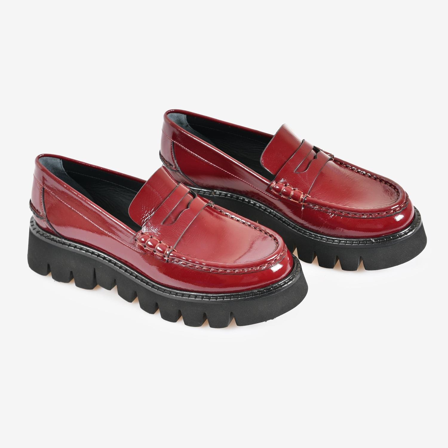 Bordo Kırışık Rugan Kadın Loafer