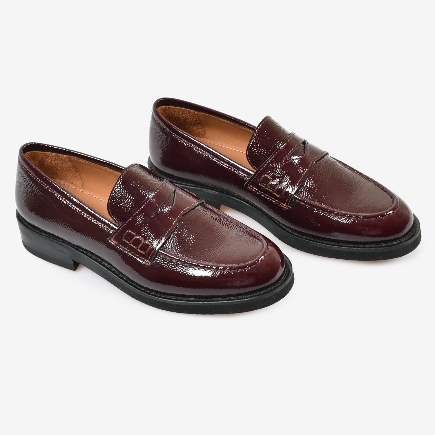 Bordo Kırışık Rugan Kadın Loafer