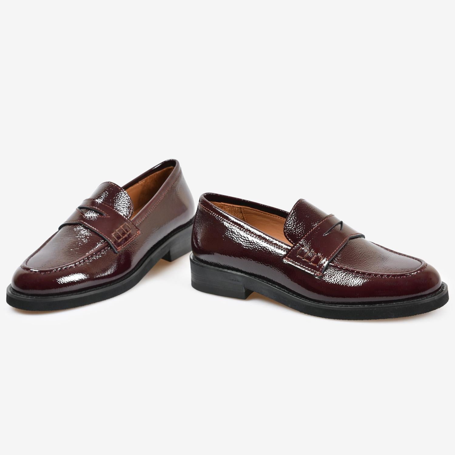 Bordo Kırışık Rugan Kadın Loafer