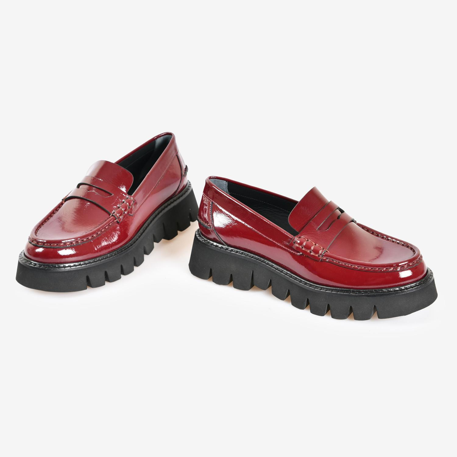 Bordo Kırışık Rugan Kadın Loafer