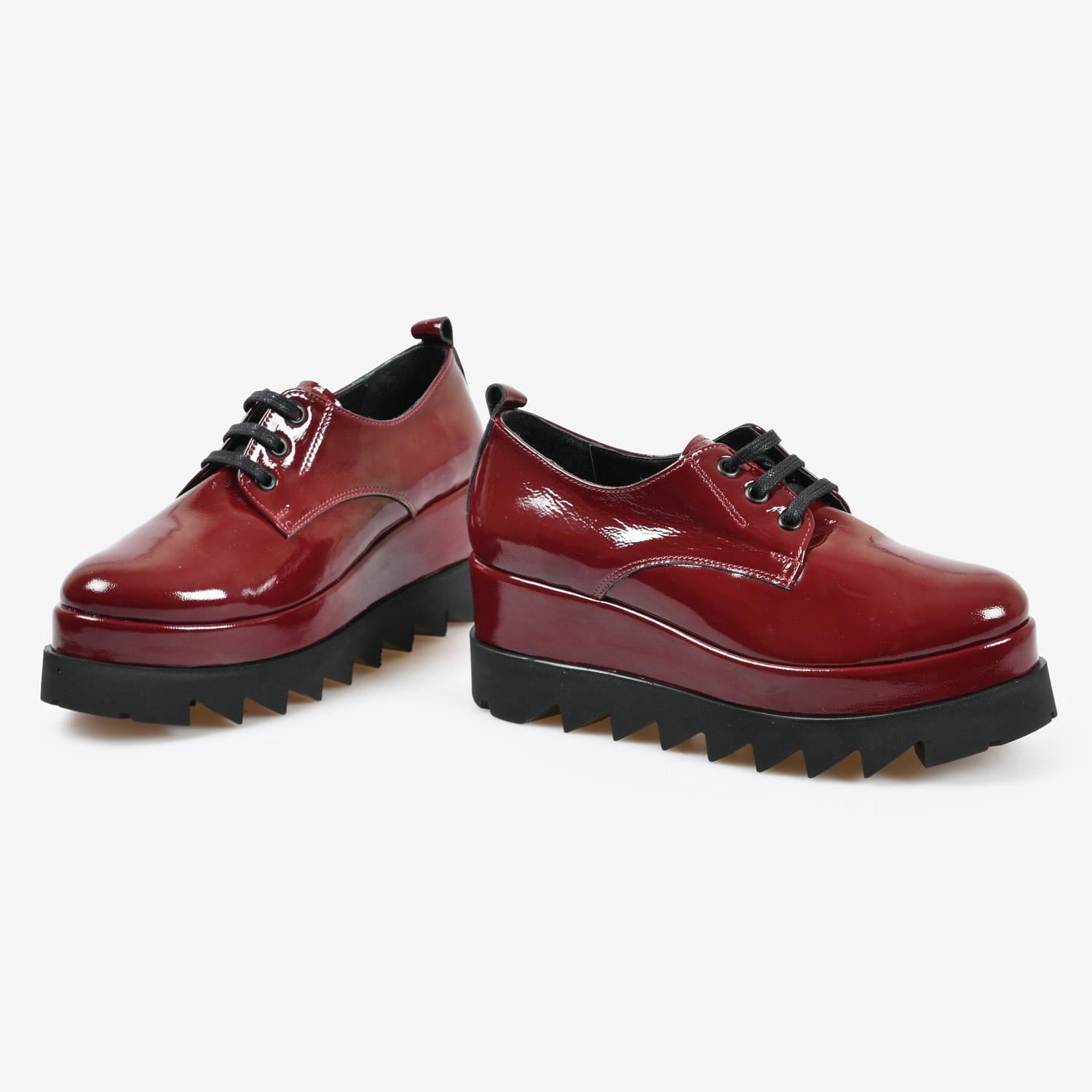 Bordo Kırışık Rugan Platform Taban Kadın Loafer