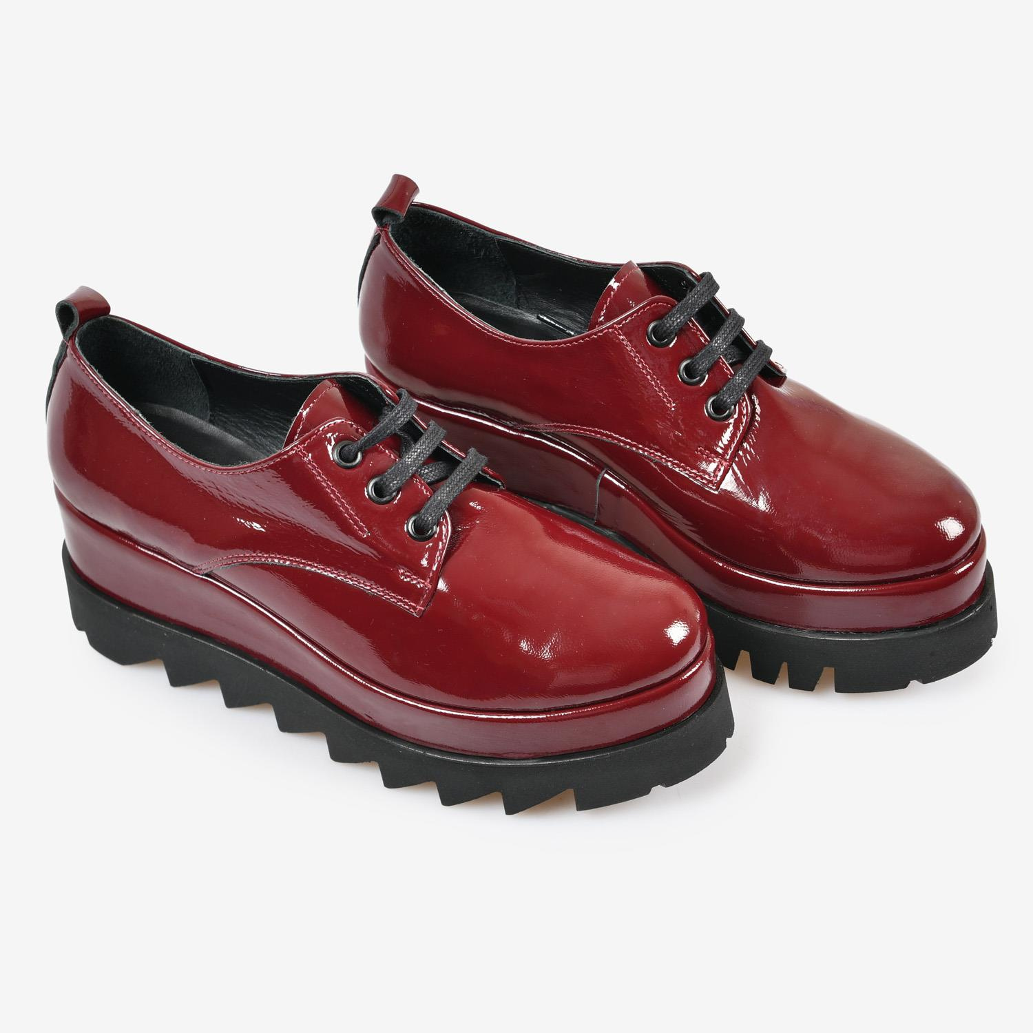 Bordo Kırışık Rugan Platform Taban Kadın Loafer
