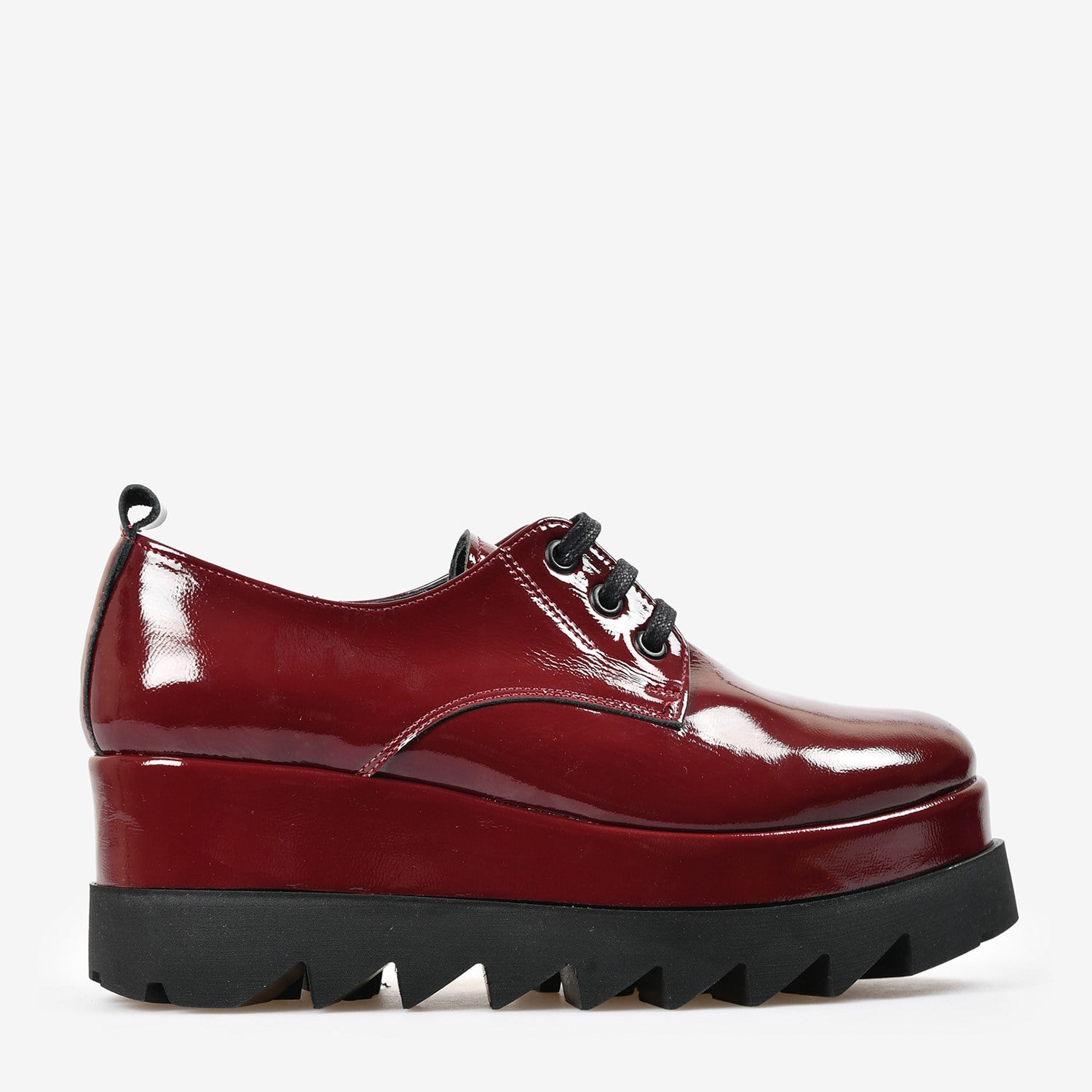 Bordo Kırışık Rugan Platform Taban Kadın Loafer