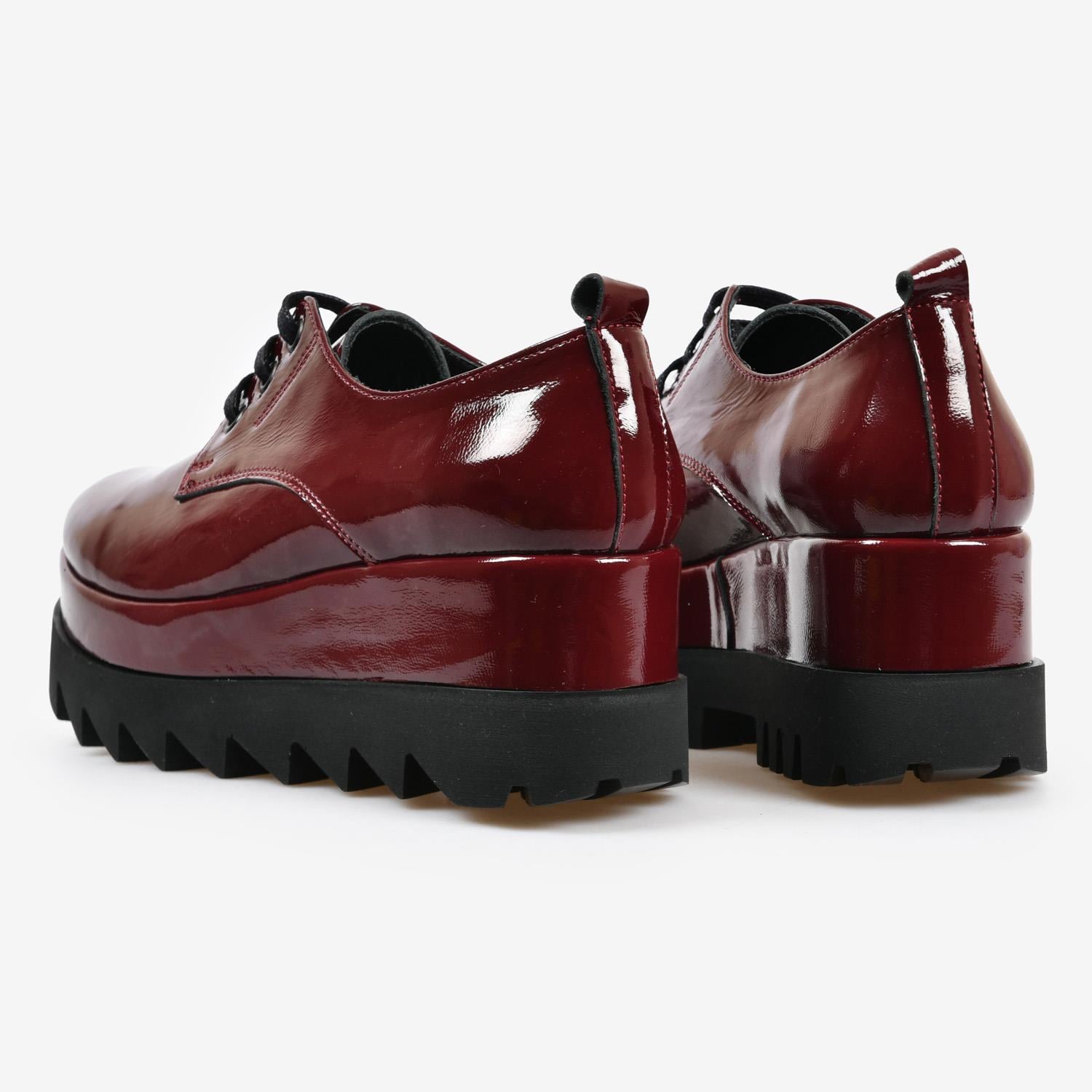 Bordo Kırışık Rugan Platform Taban Kadın Loafer