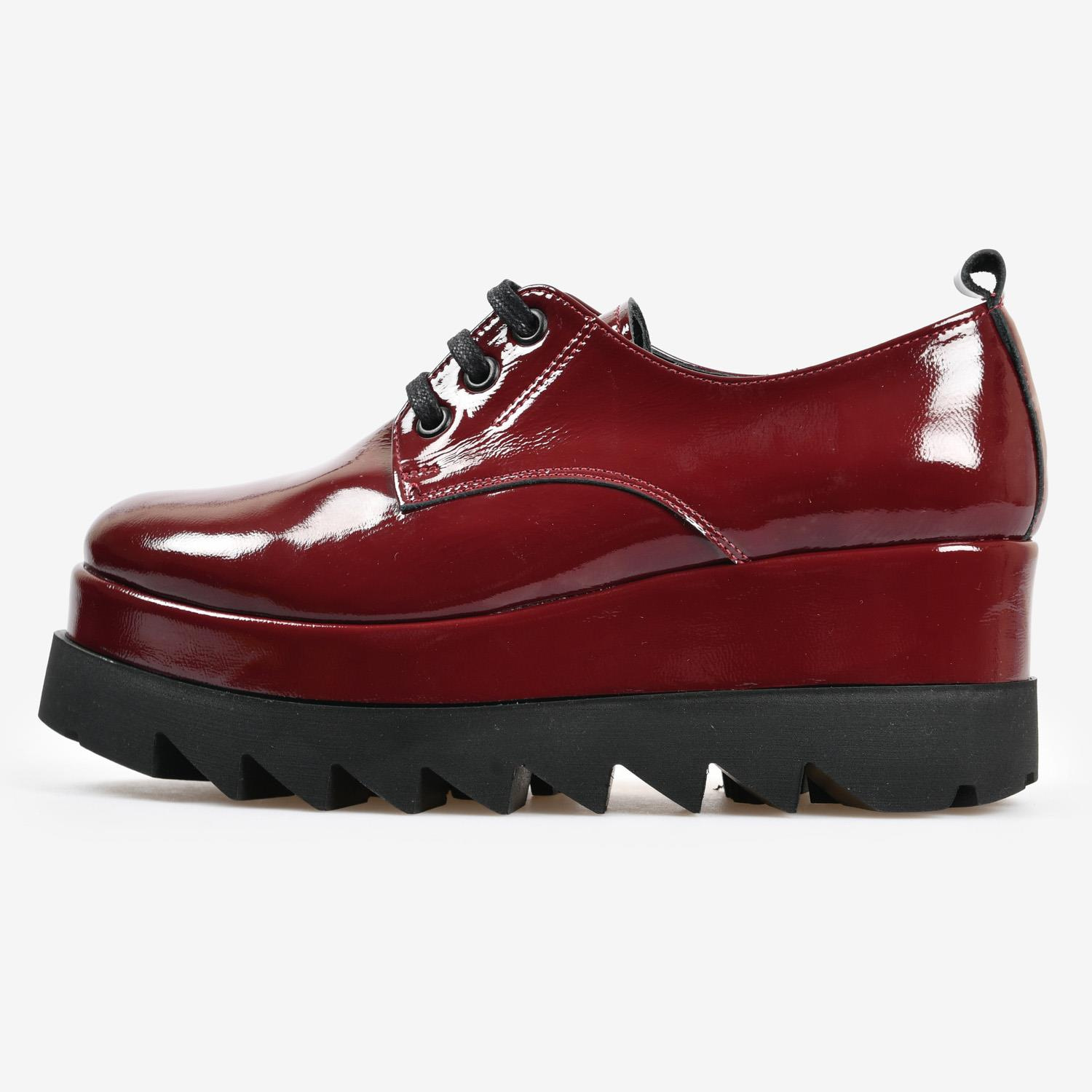 Bordo Kırışık Rugan Platform Taban Kadın Loafer