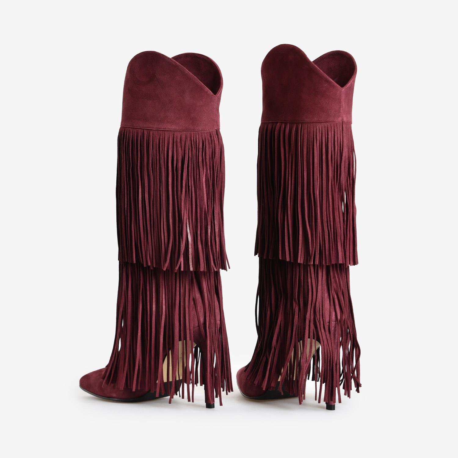Bordo Süet Püskül Detaylı Kadın Çizme