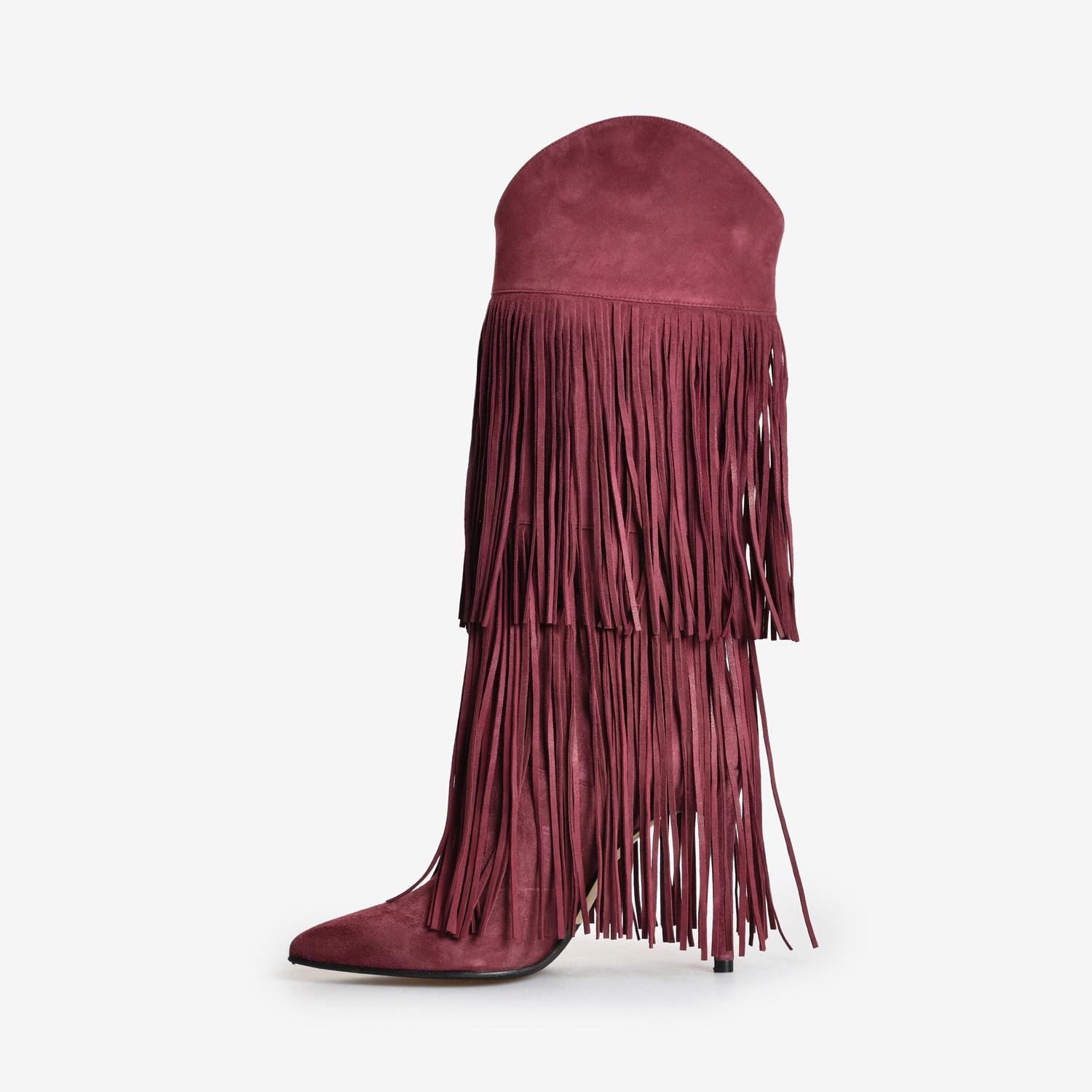 Bordo Süet Püskül Detaylı Kadın Çizme