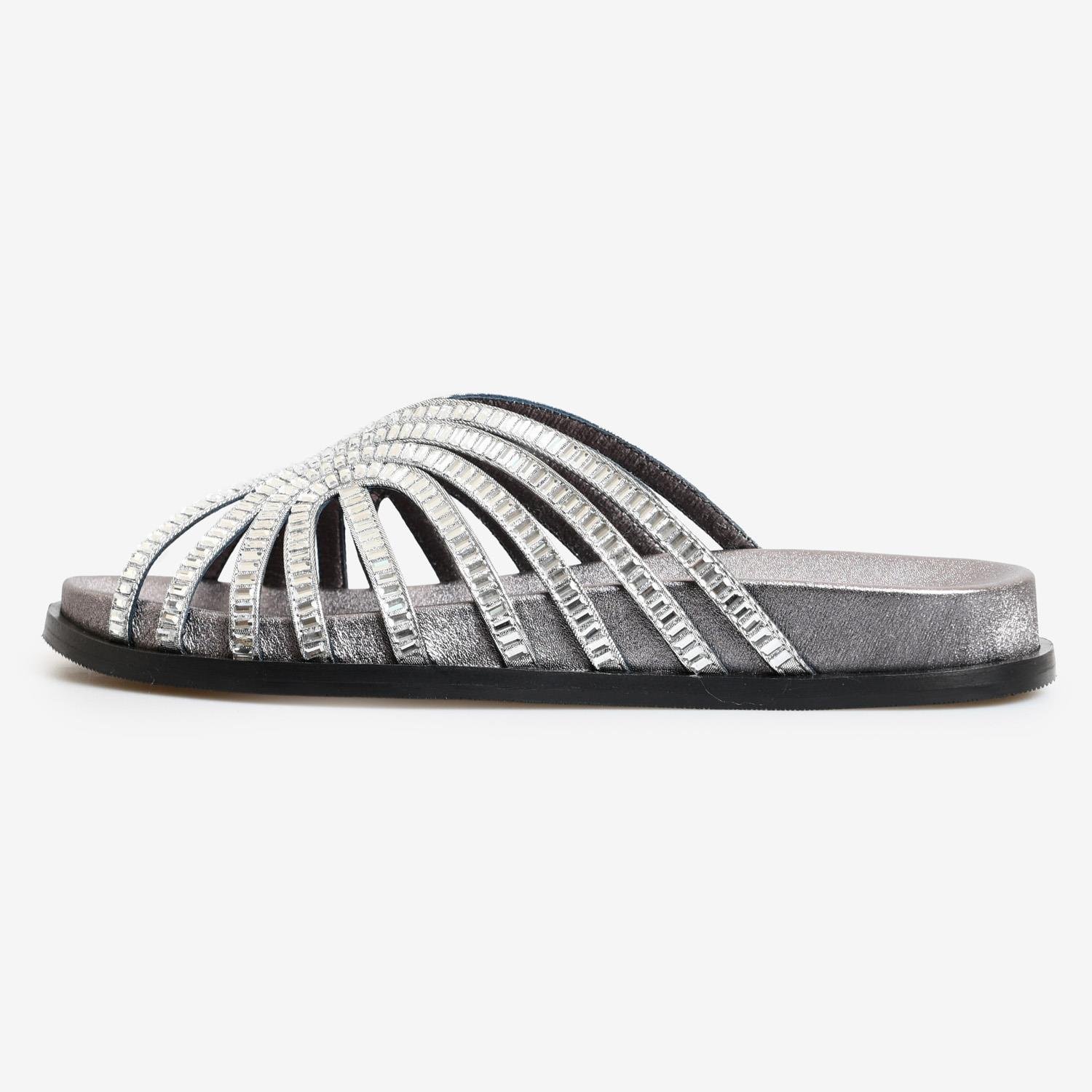 Bronz Saten Taşlı Kadın Terlik