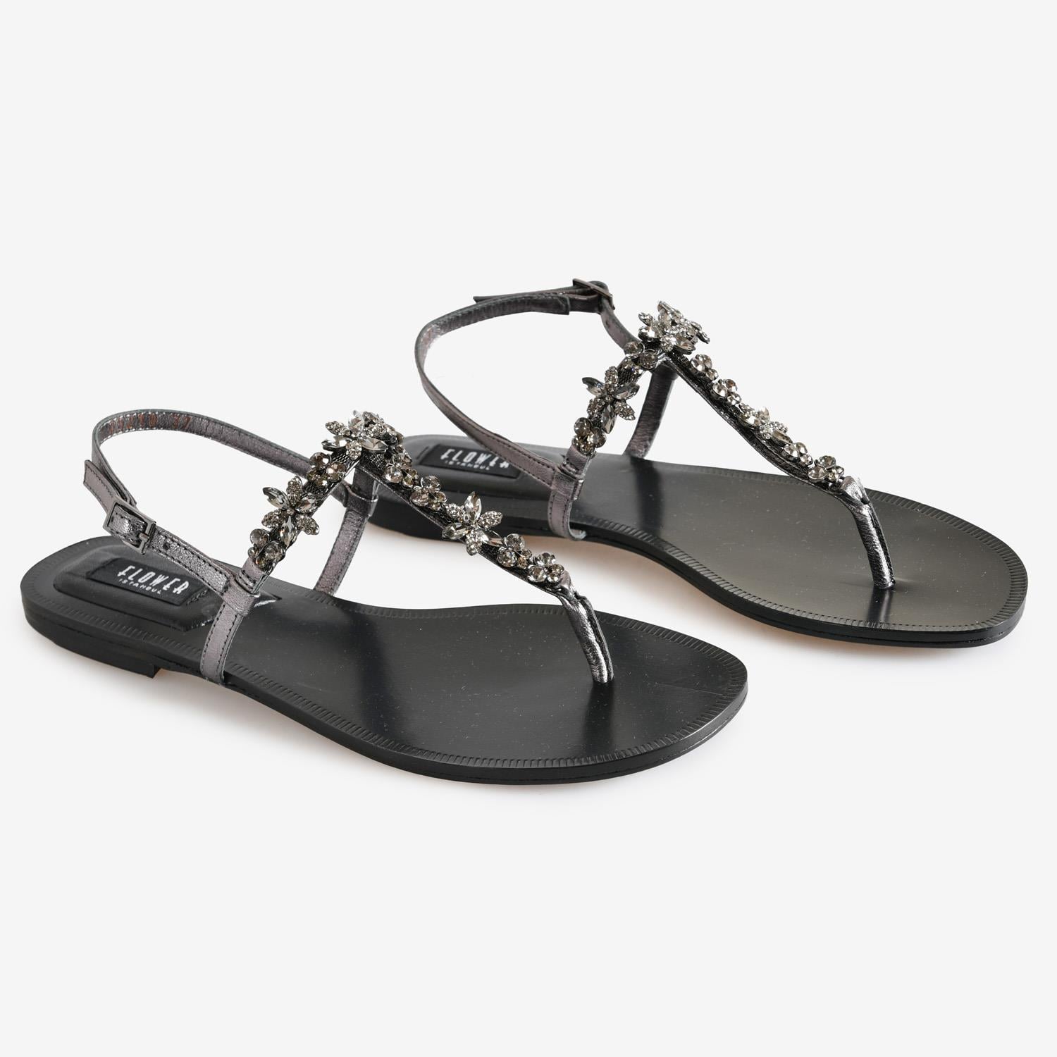 Bronz Taşlı Kadın Sandalet