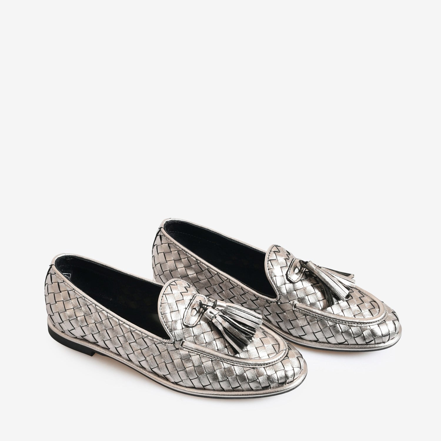 Çelik Renk Örgü Deri Kadın Bağcıklı Loafer